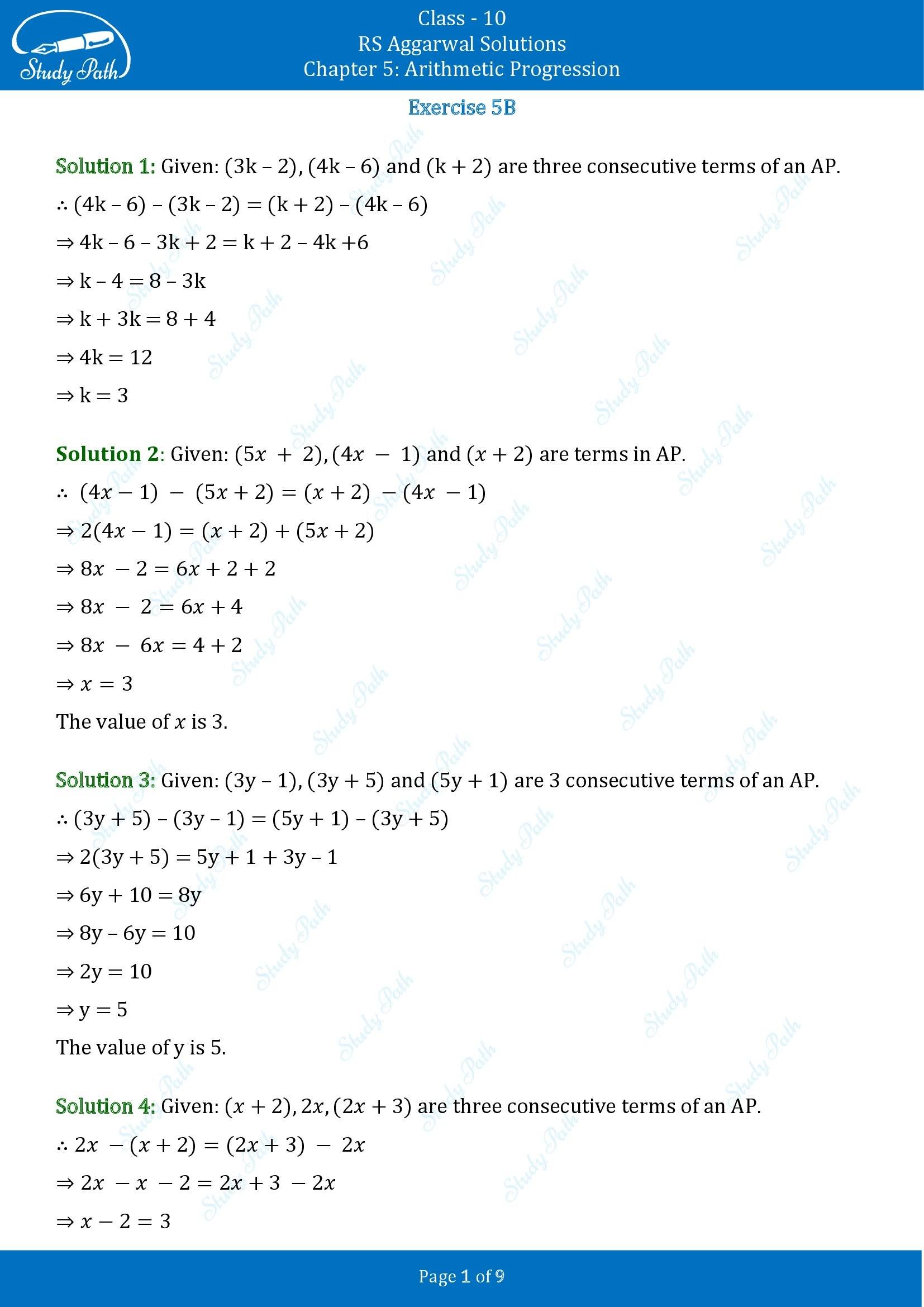 RS Aggarwal Solutions for Class 10 Chapter 5 Arithmetic Progression Exercise 5B 00001