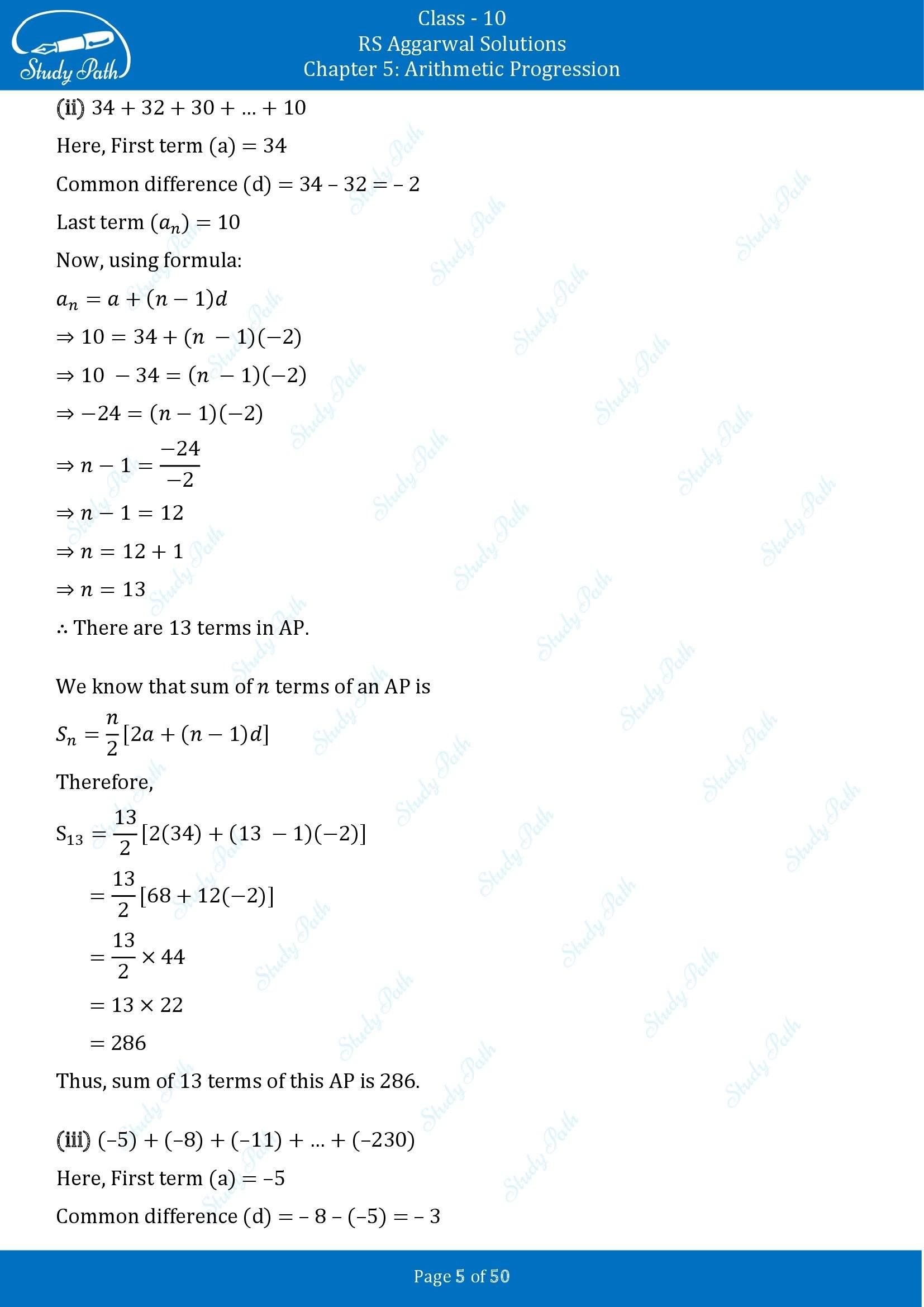 RS Aggarwal Solutions for Class 10 Chapter 5 Arithmetic Progression Exercise 5C 00005