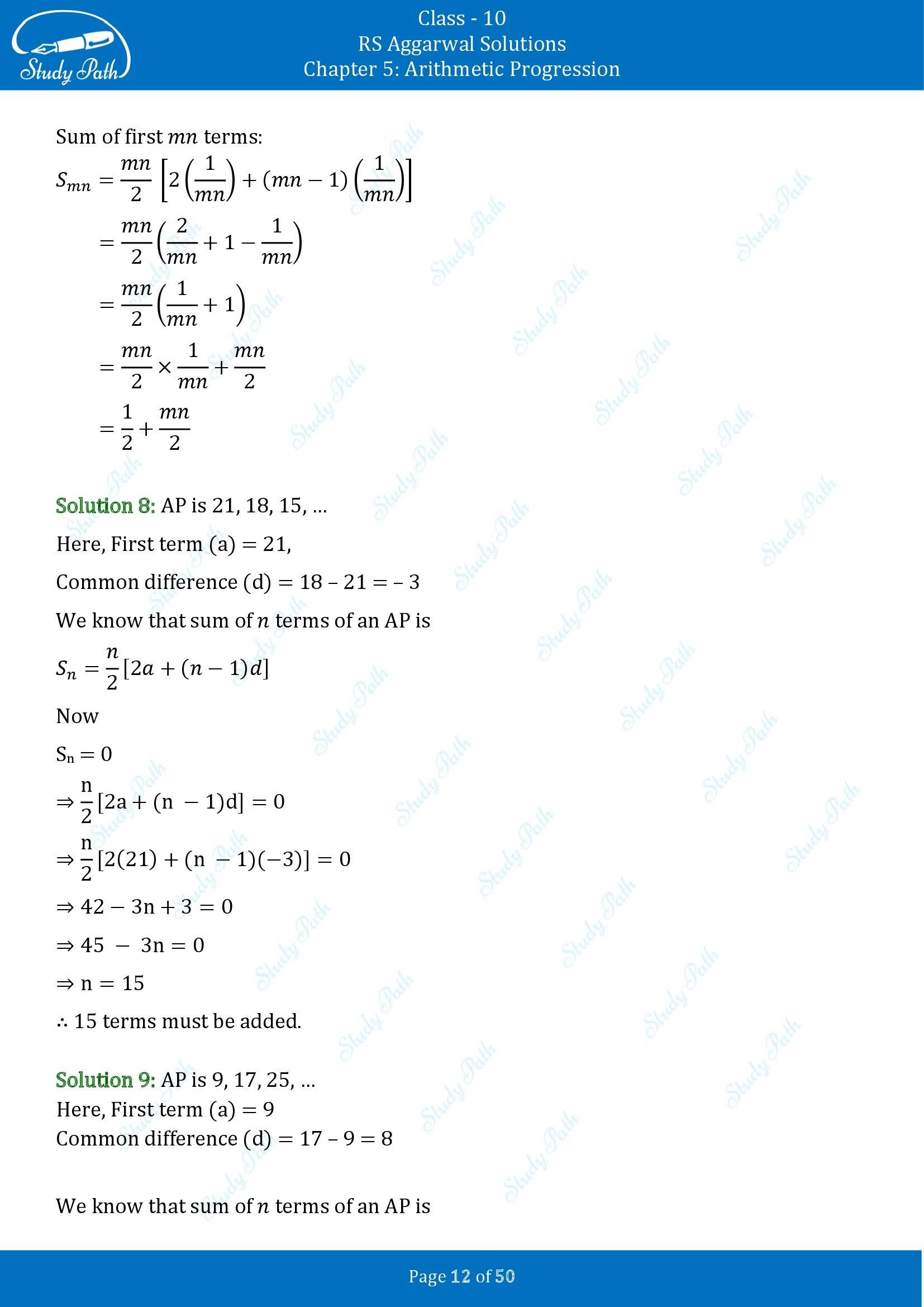 RS Aggarwal Solutions for Class 10 Chapter 5 Arithmetic Progression Exercise 5C 00012