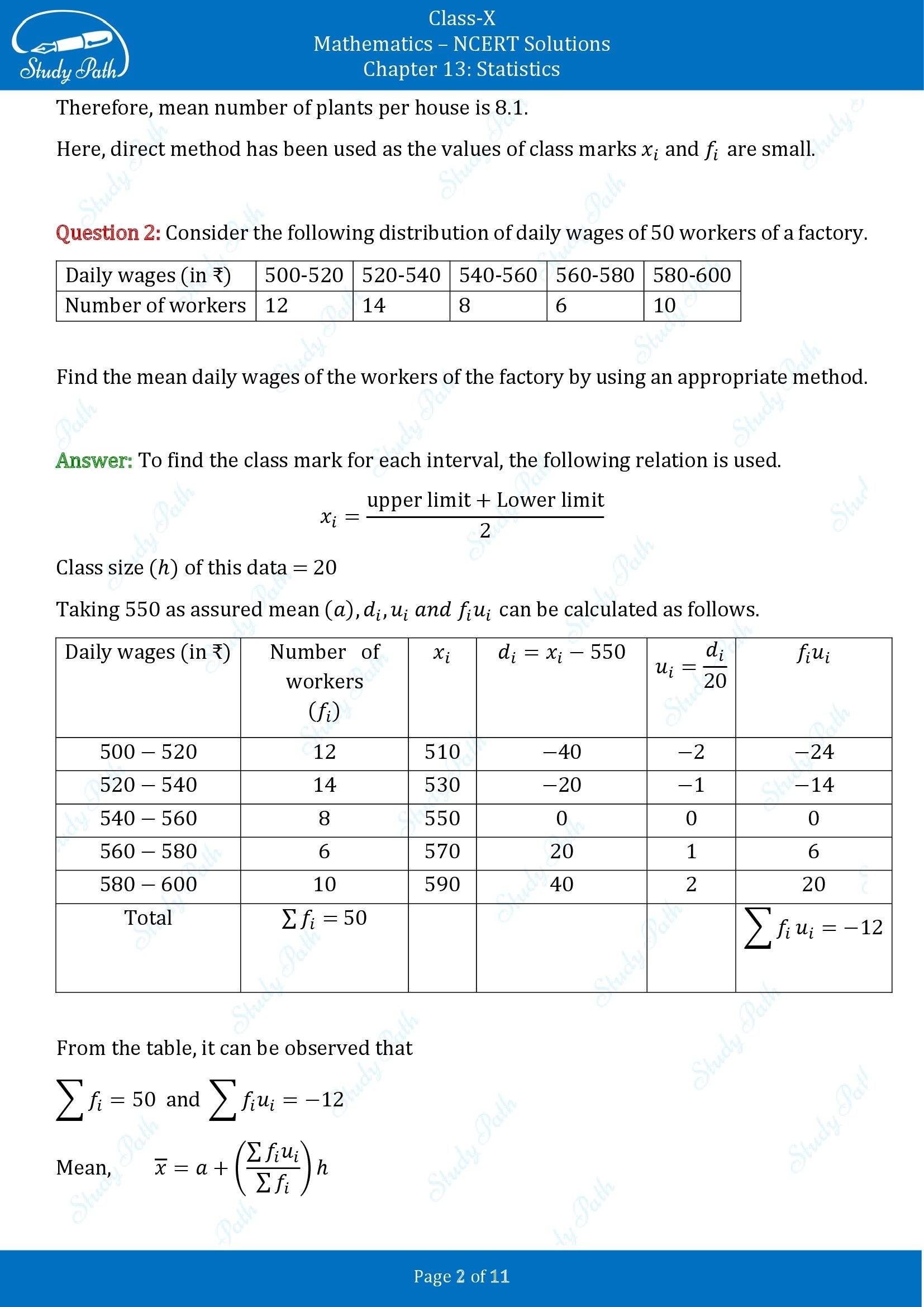 NCERT Solutions for Class 10 Maths Chapter 13 Statistics Exercise 13.1 00002