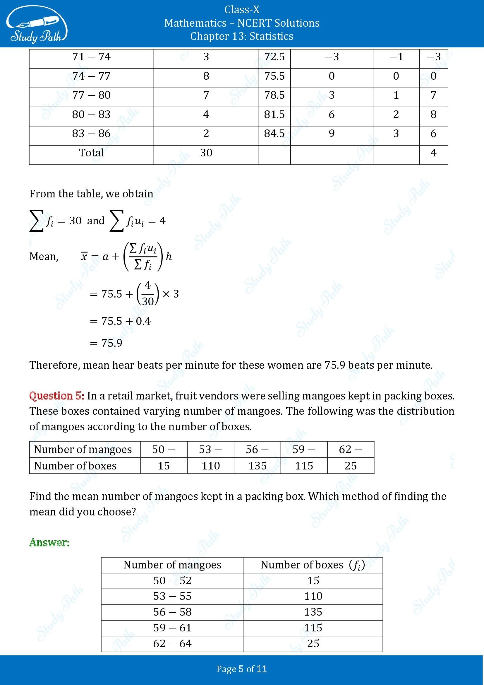 NCERT Solutions for Class 10 Maths Chapter 13 Statistics Exercise 13.1 00005