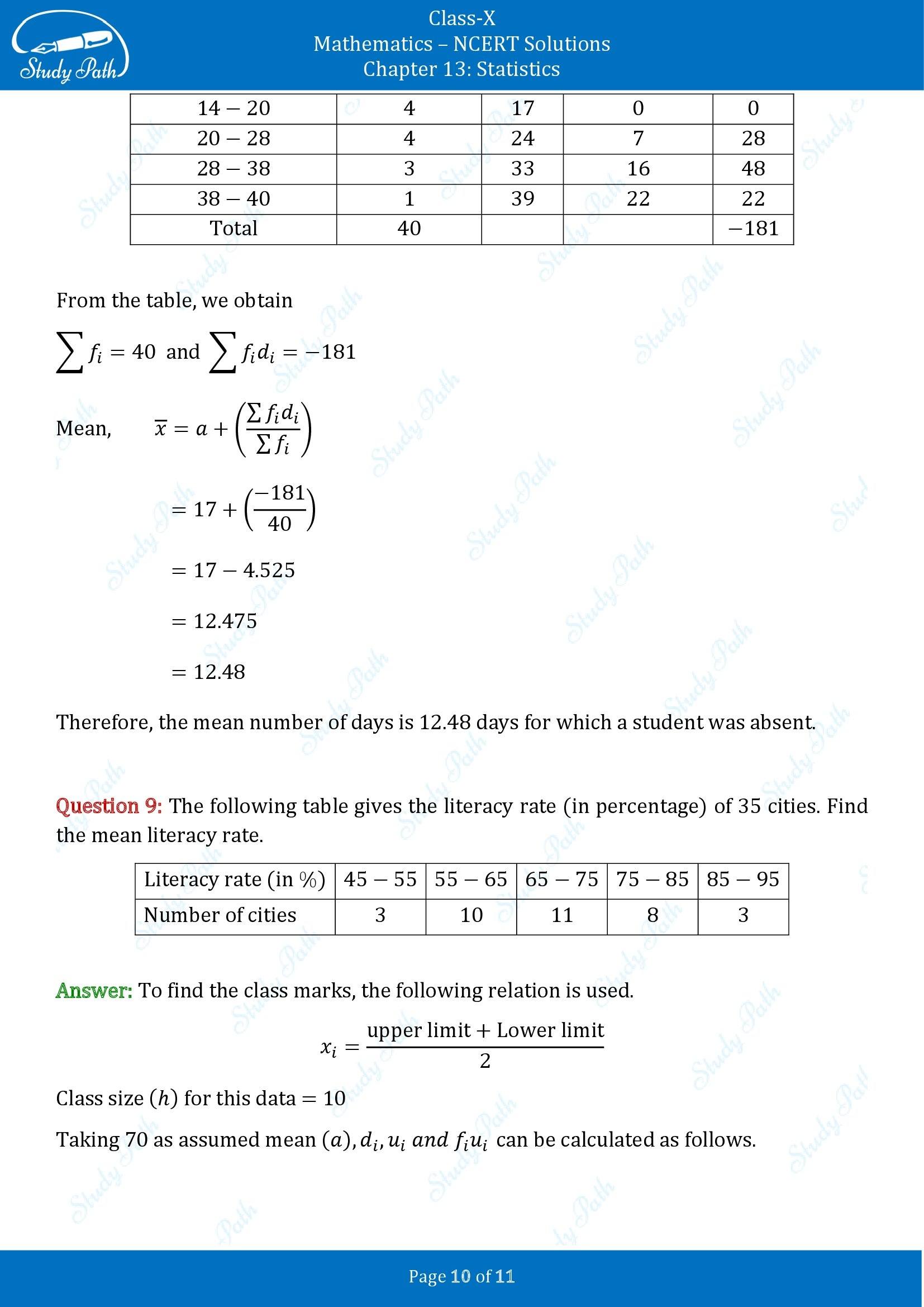 NCERT Solutions for Class 10 Maths Chapter 13 Statistics Exercise 13.1 00010