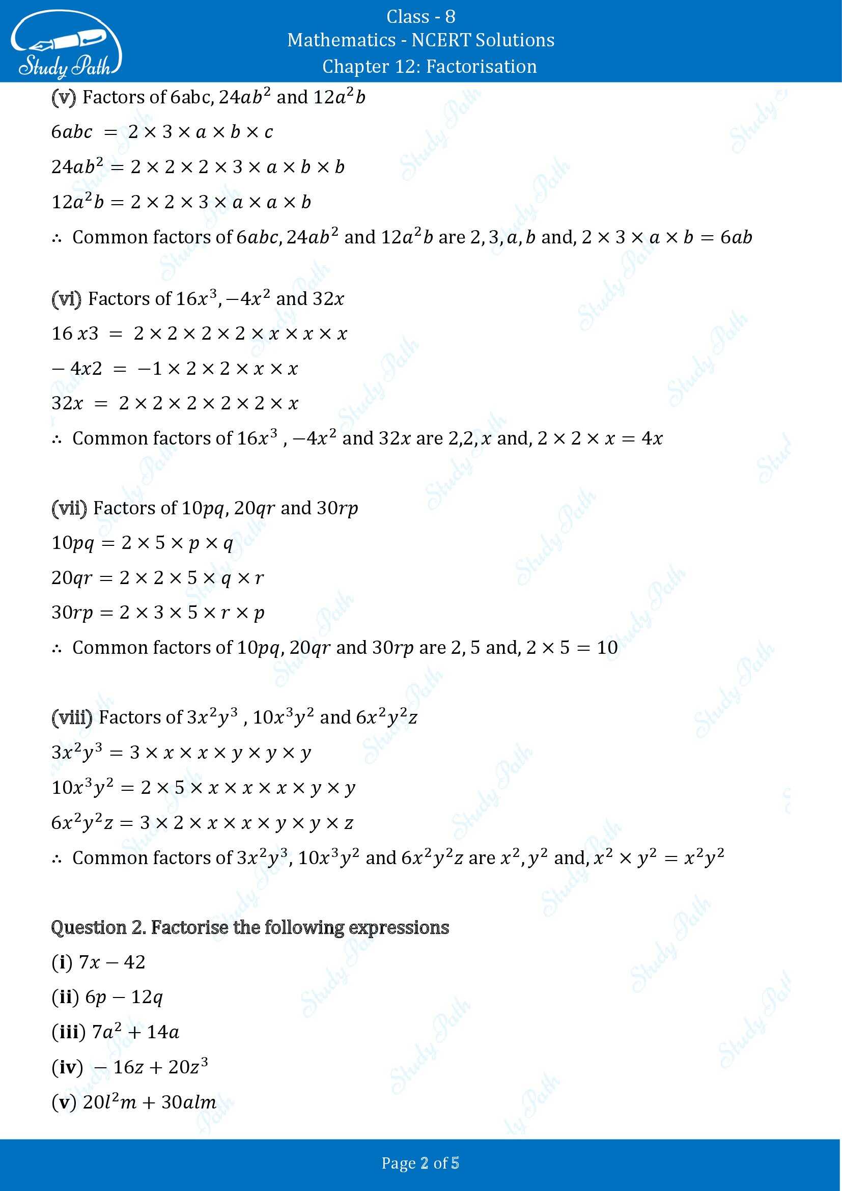 NCERT Solutions for Class 8 Maths Chapter 12 Factorisation Exercise 12.1 00002