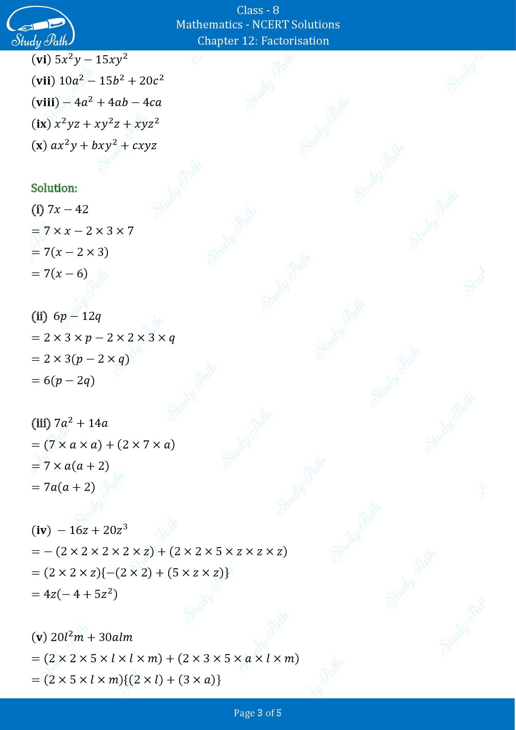 NCERT Solutions for Class 8 Maths Chapter 12 Factorisation Exercise 12.1 00003
