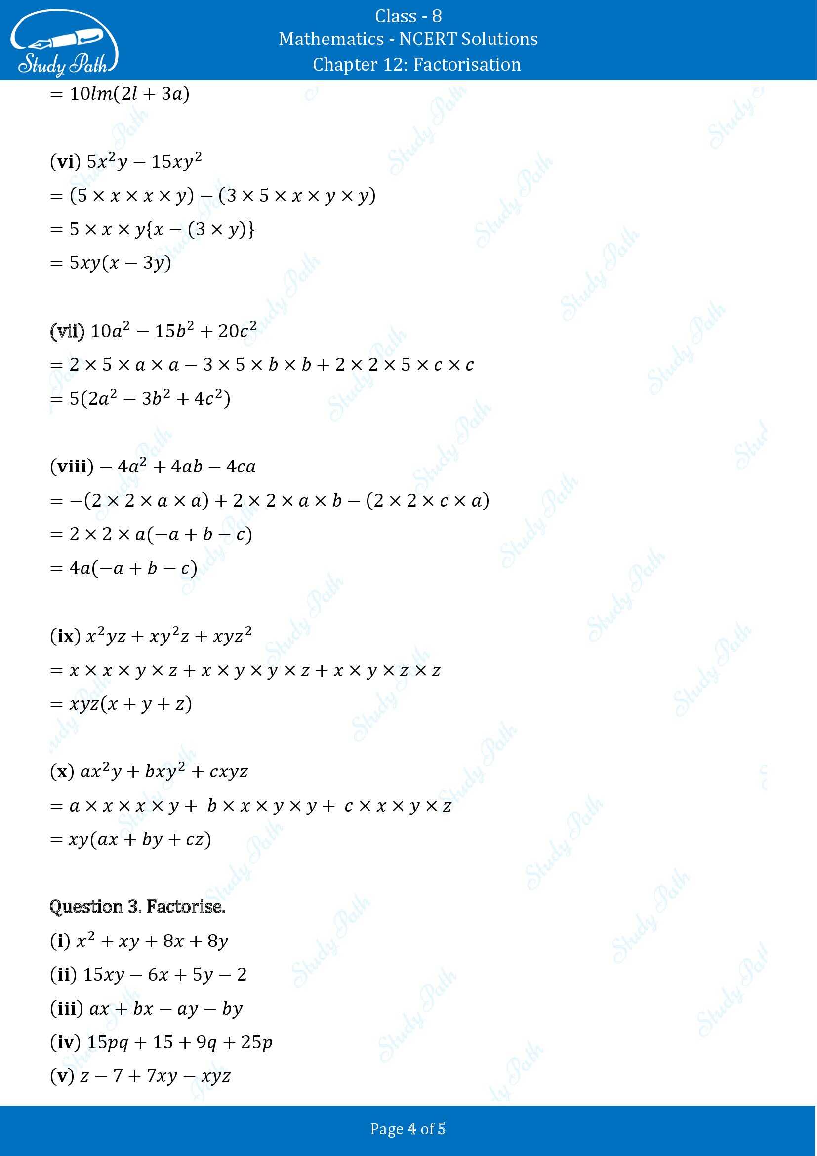 NCERT Solutions for Class 8 Maths Chapter 12 Factorisation Exercise 12.1 00004