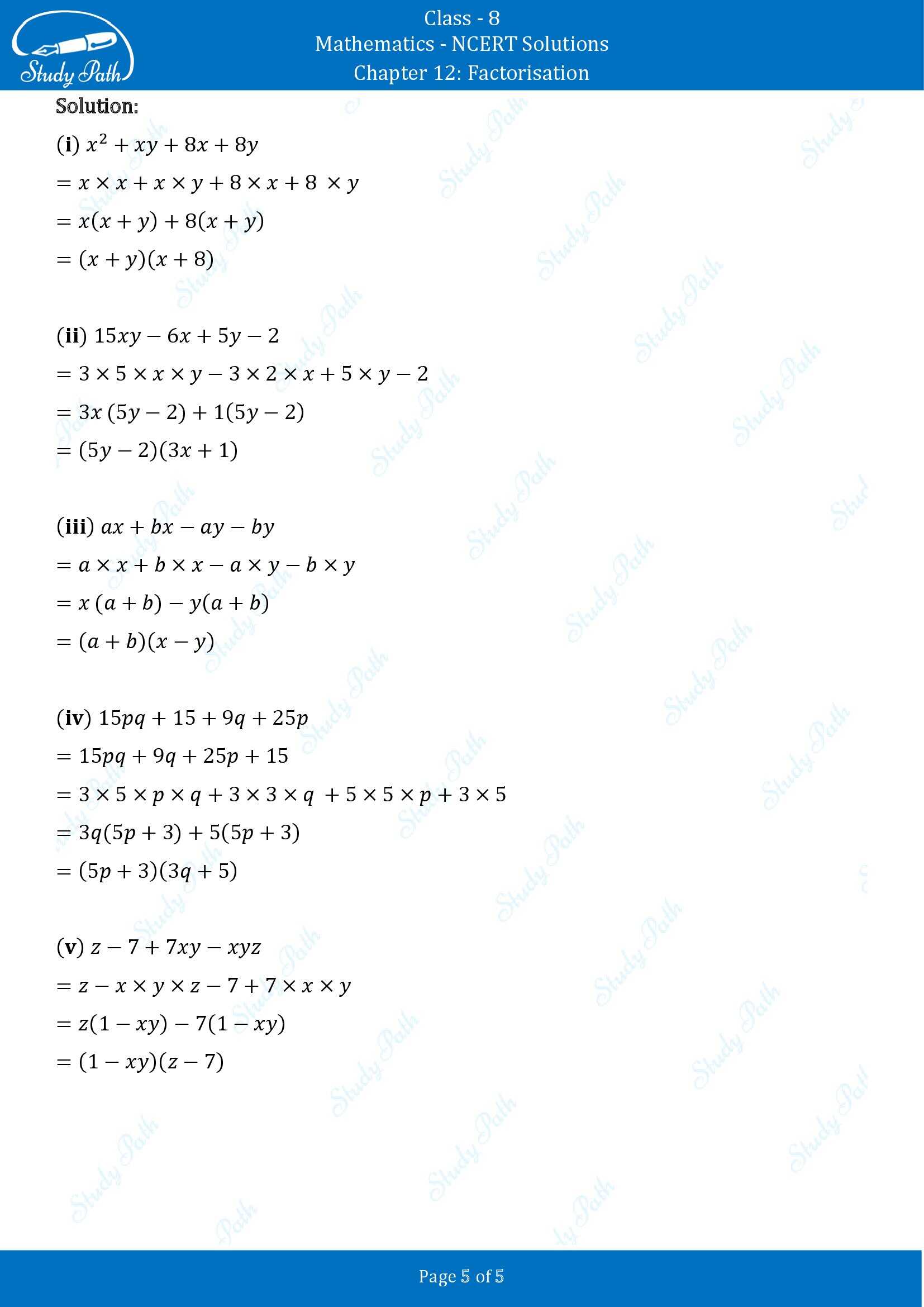 NCERT Solutions for Class 8 Maths Chapter 12 Factorisation Exercise 12.1 00005