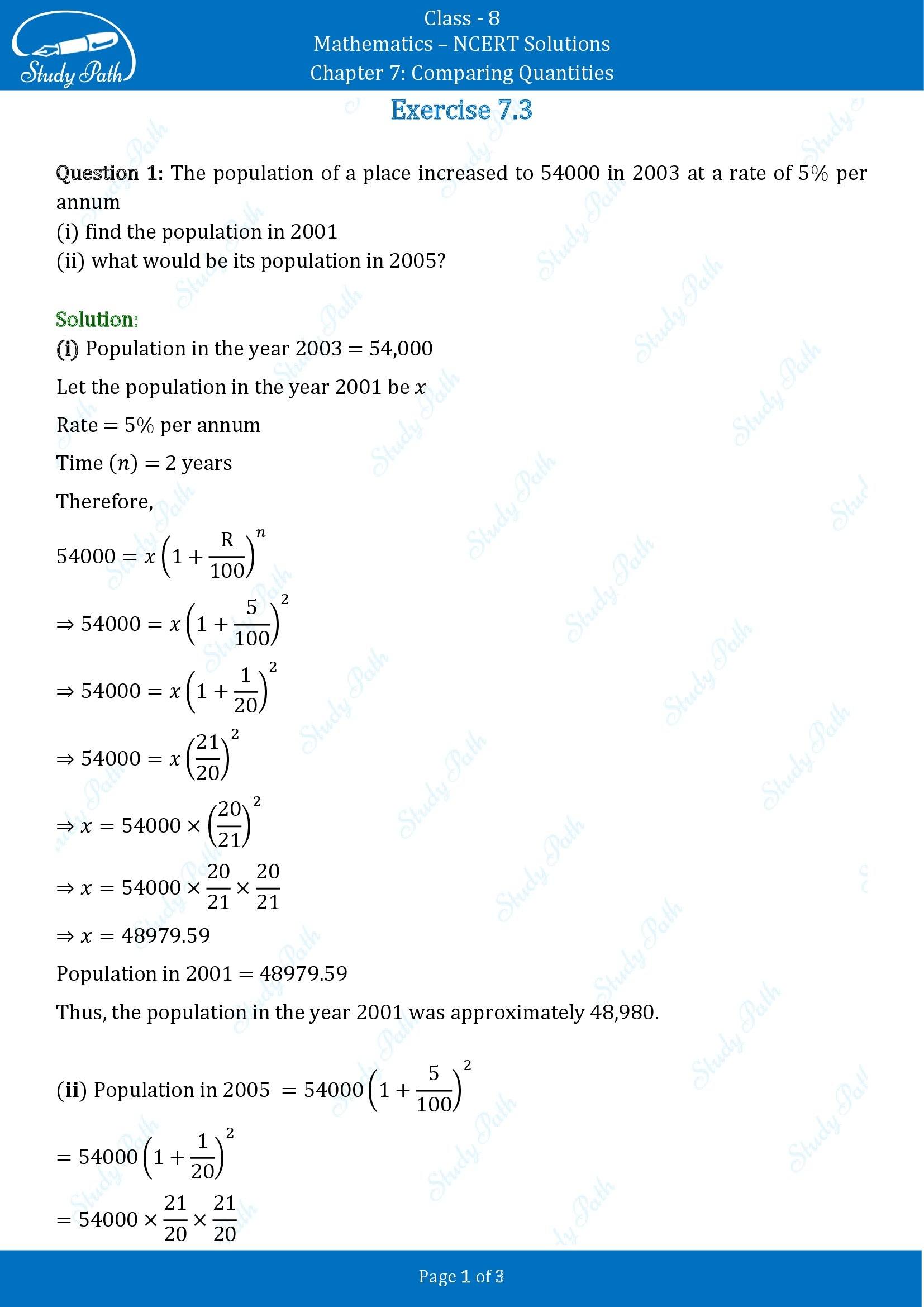 NCERT Solutions for Class 8 Maths Chapter 7 Comparing Quantities Exercise 7.3 00001