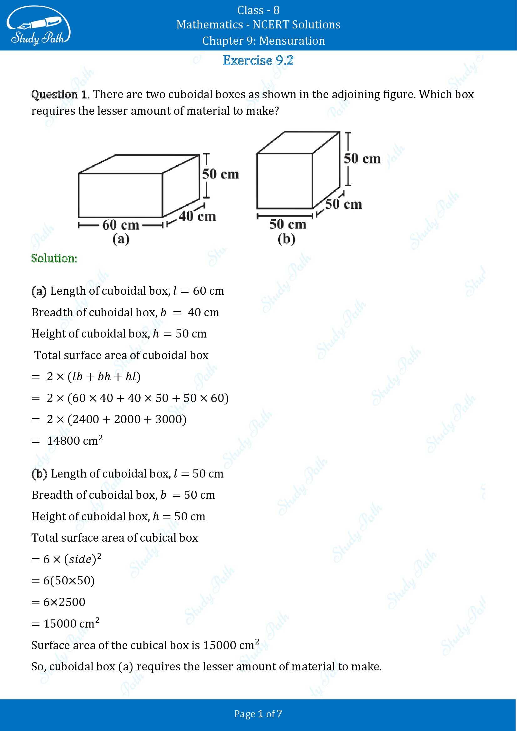 NCERT Solutions for Class 8 Maths Chapter 9 Mensuration Exercise 9.2 00001
