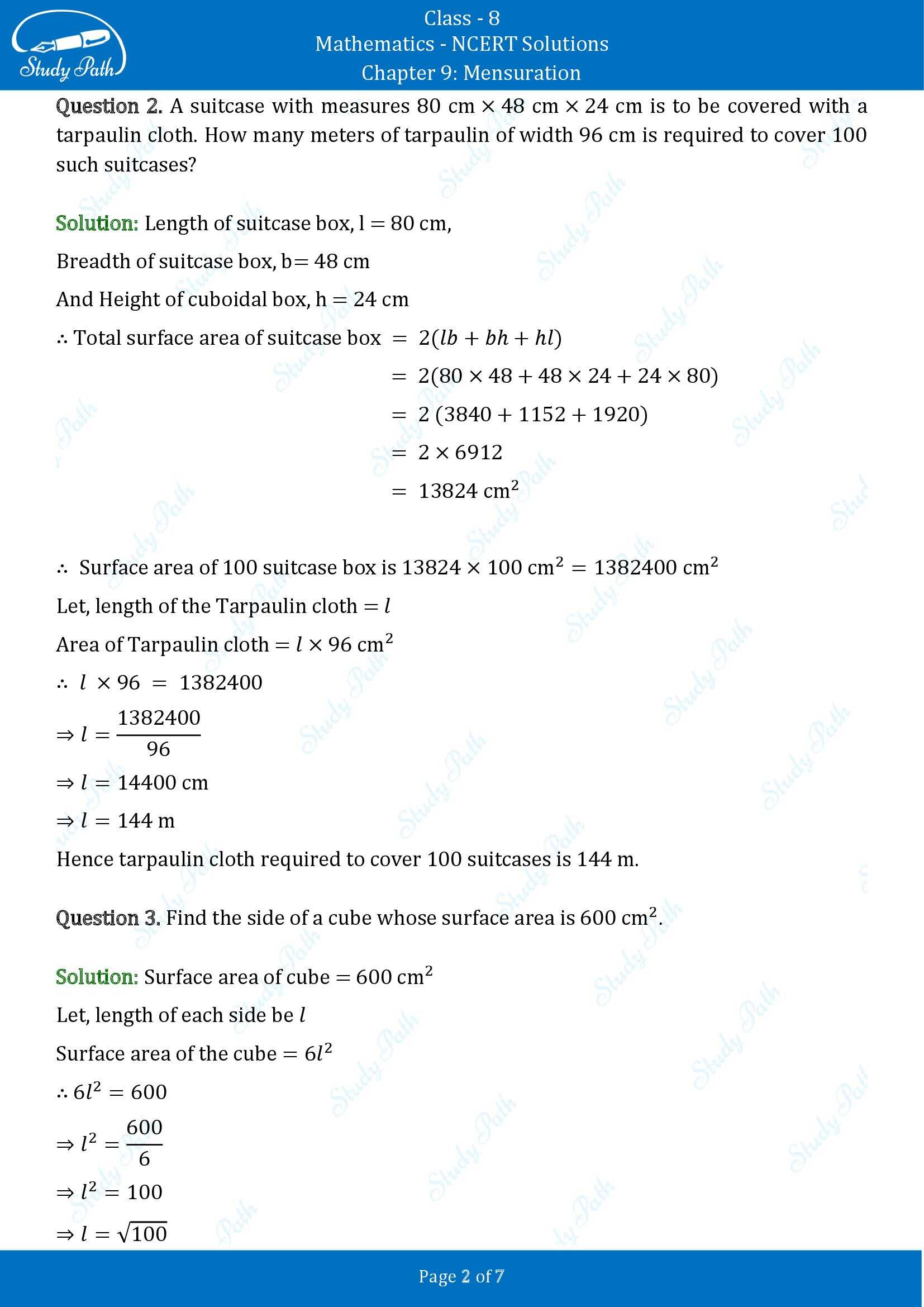 NCERT Solutions for Class 8 Maths Chapter 9 Mensuration Exercise 9.2 00002
