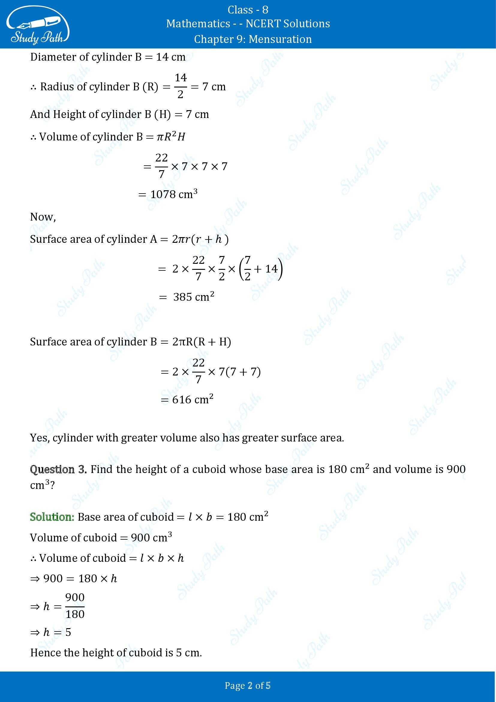 NCERT Solutions for Class 8 Maths Chapter 9 Mensuration Exercise 9.3 00002