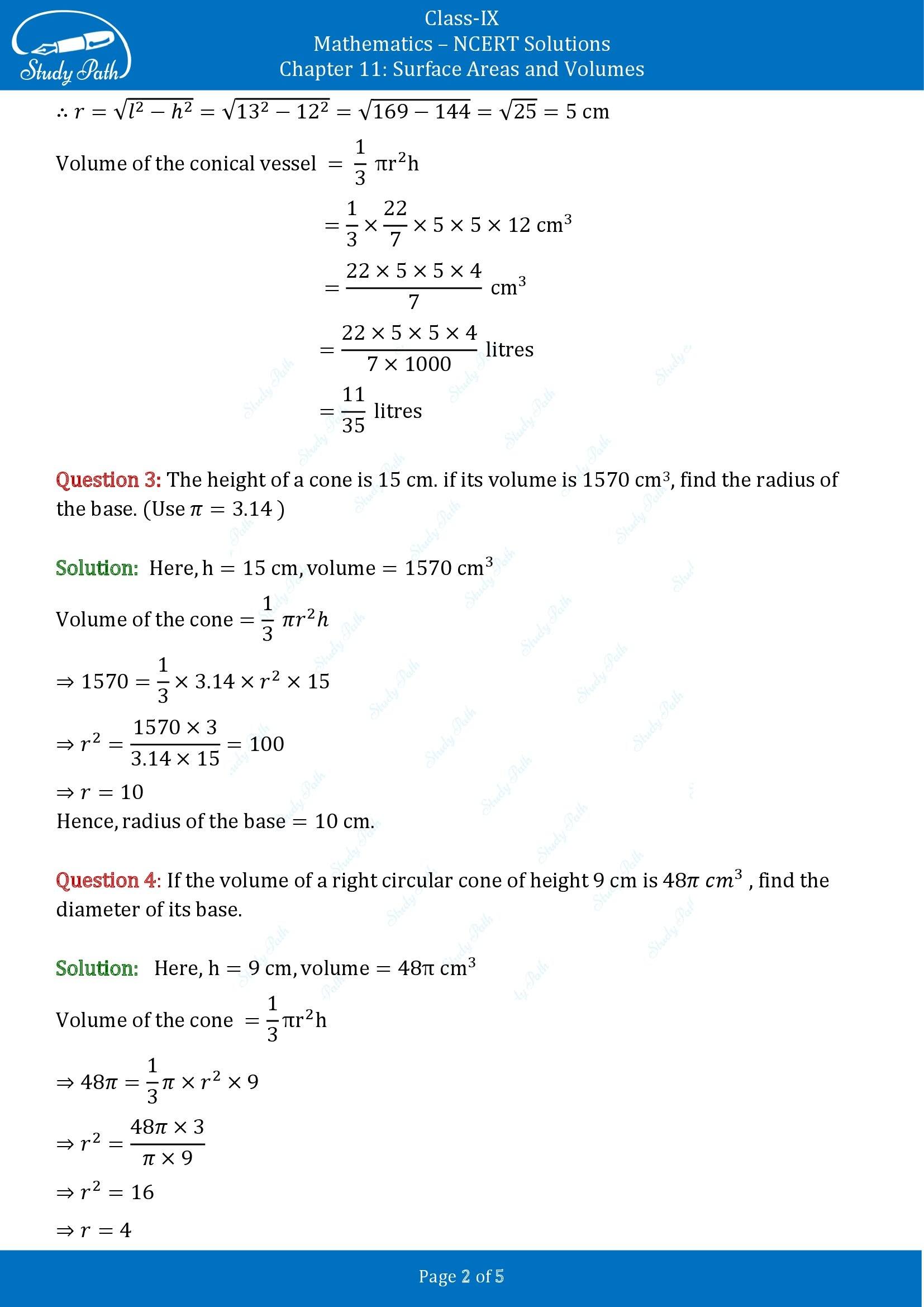 NCERT Solutions for Class 9 Maths Chapter 11 Surface Areas and Volumes Exercise 11.3 00002