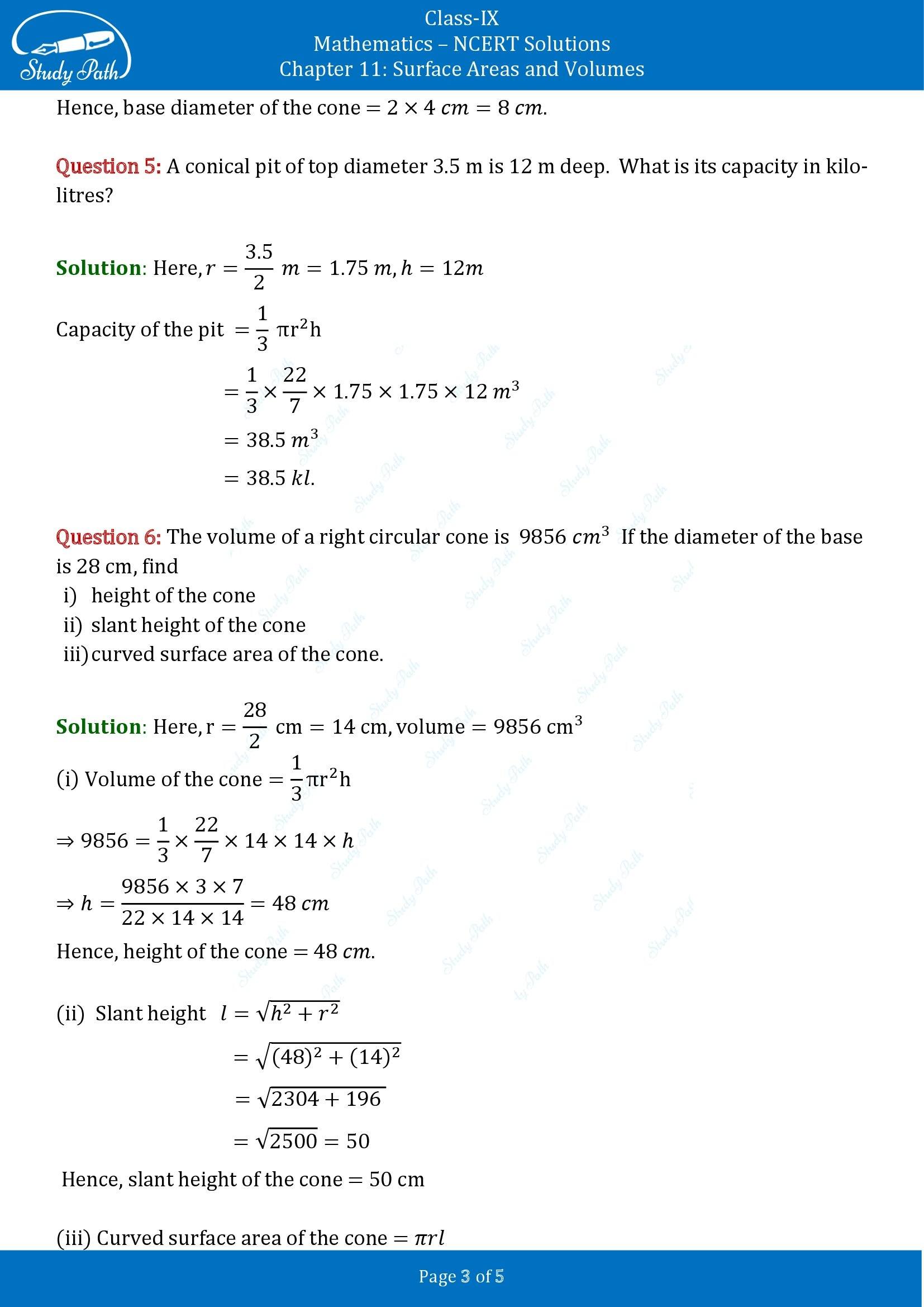 NCERT Solutions for Class 9 Maths Chapter 11 Surface Areas and Volumes Exercise 11.3 00003