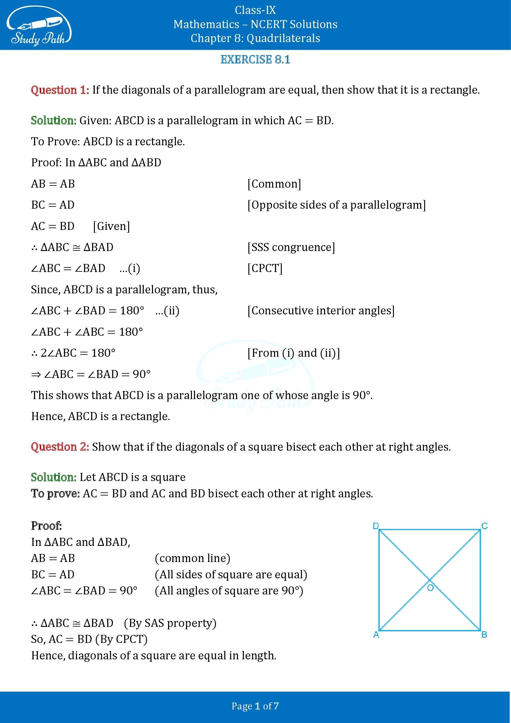 NCERT Solutions for Class 9 Maths Chapter 8 Quadrilaterals Exercise 8.1 00001