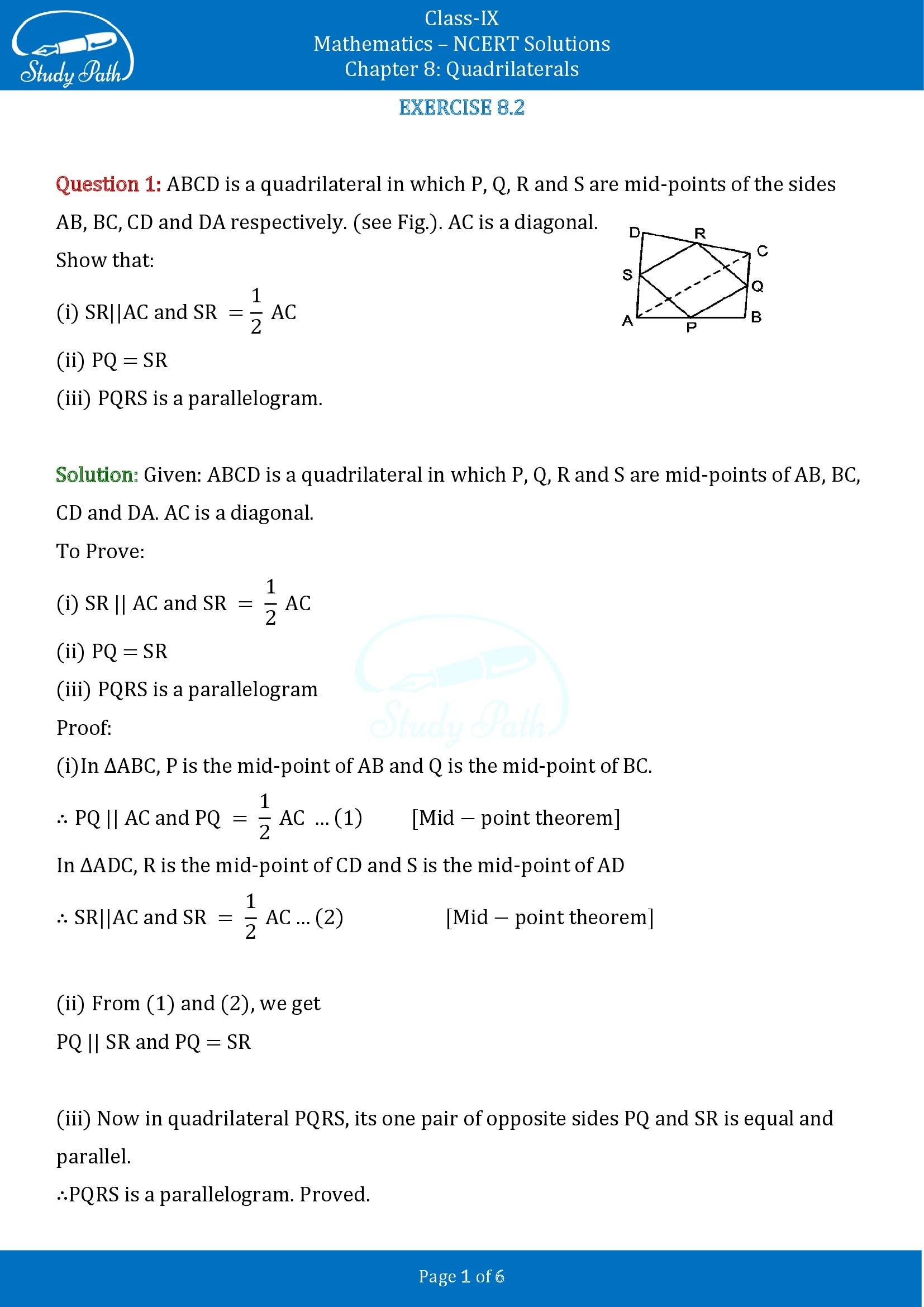 NCERT Solutions for Class 9 Maths Chapter 8 Quadrilaterals Exercise 8.2 00001