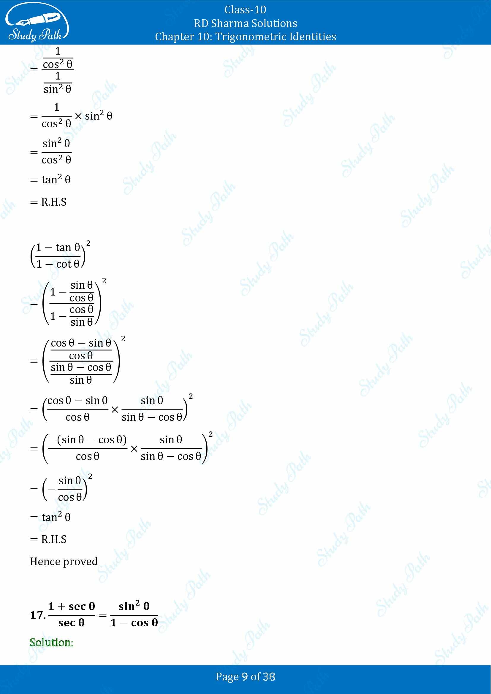 RD Sharma Solutions Class 10 Chapter 10 Trigonometric Identities Exercise 10.1 00009