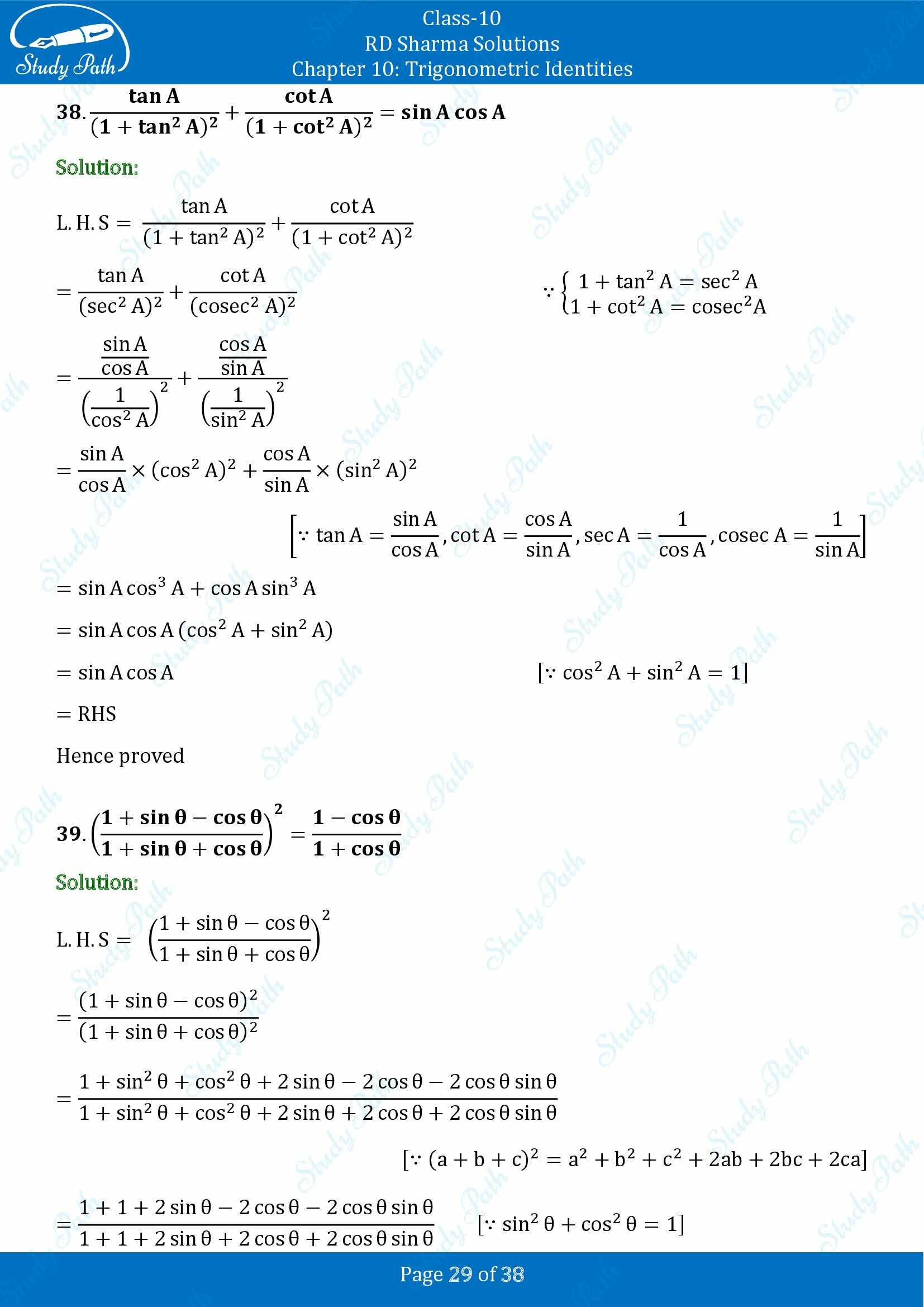RD Sharma Solutions Class 10 Chapter 10 Trigonometric Identities Exercise 10.1 00029
