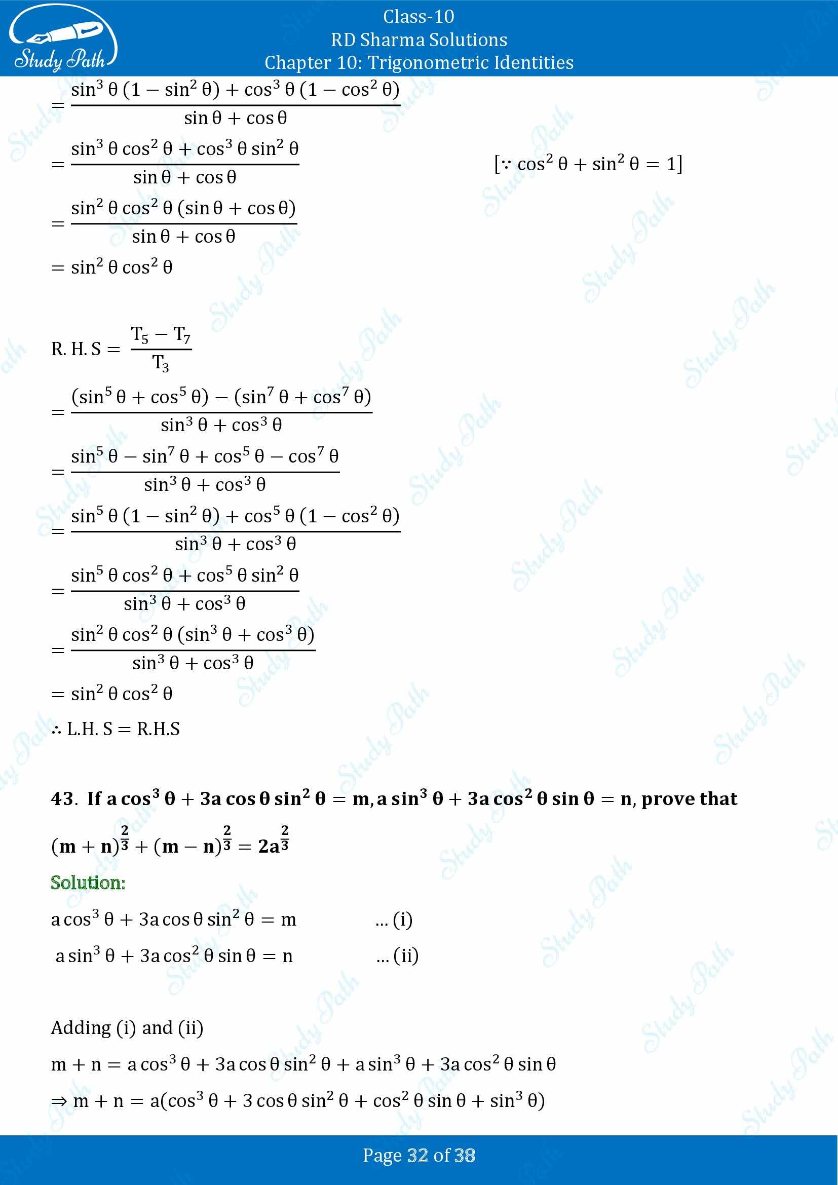 RD Sharma Solutions Class 10 Chapter 10 Trigonometric Identities Exercise 10.1 00032