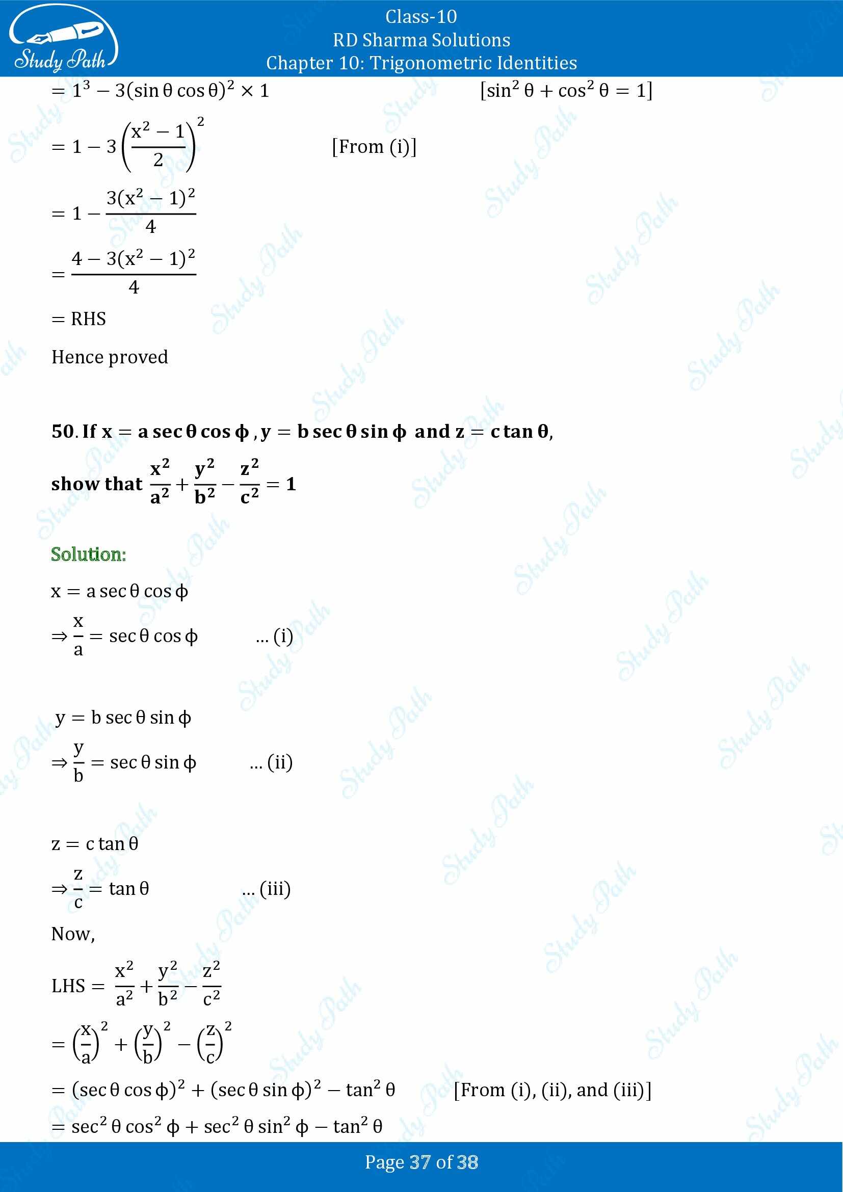 RD Sharma Solutions Class 10 Chapter 10 Trigonometric Identities Exercise 10.1 00037