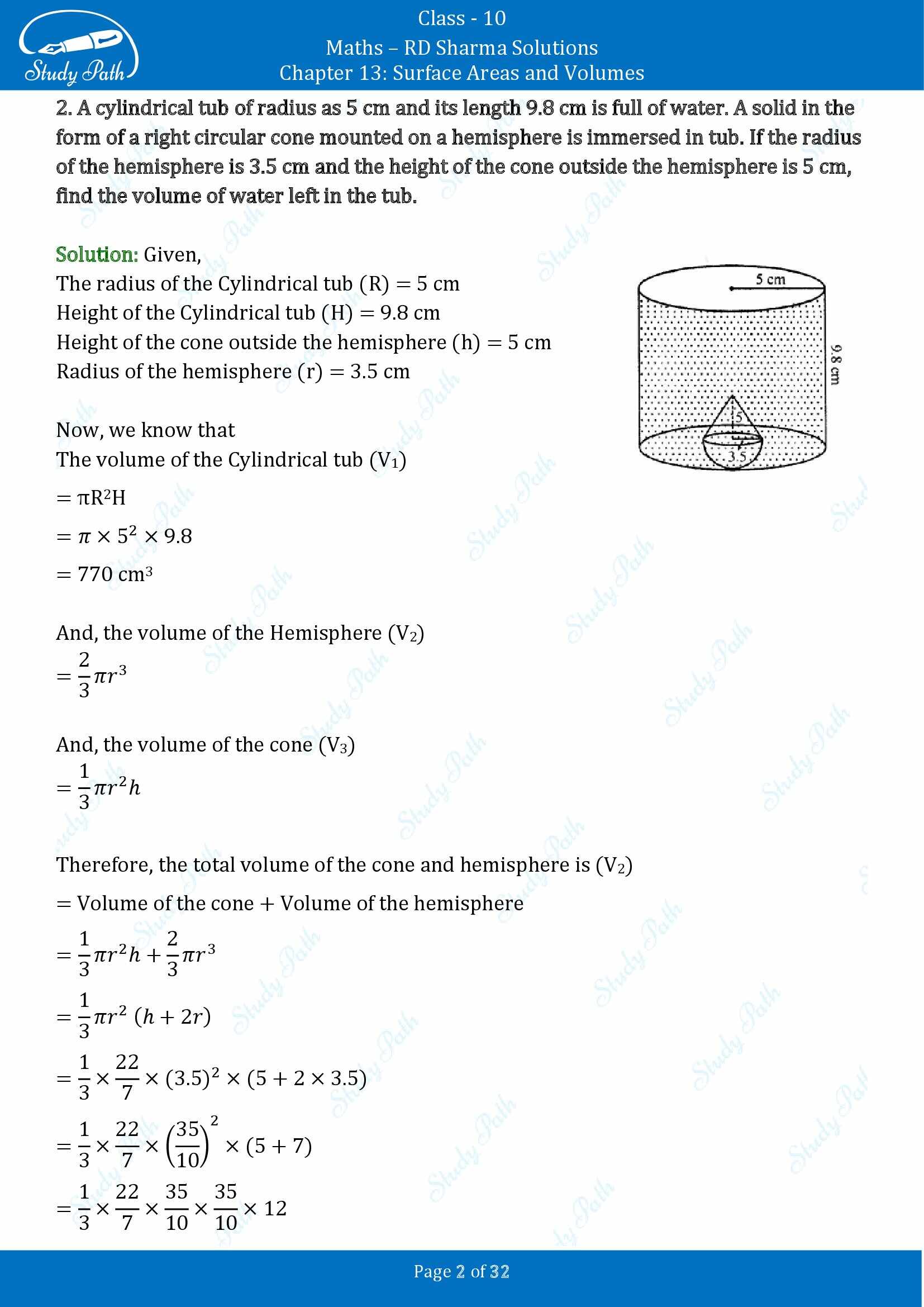 RD Sharma Solutions Class 10 Chapter 13 Surface Areas and Volumes Exercise 13.1 00002