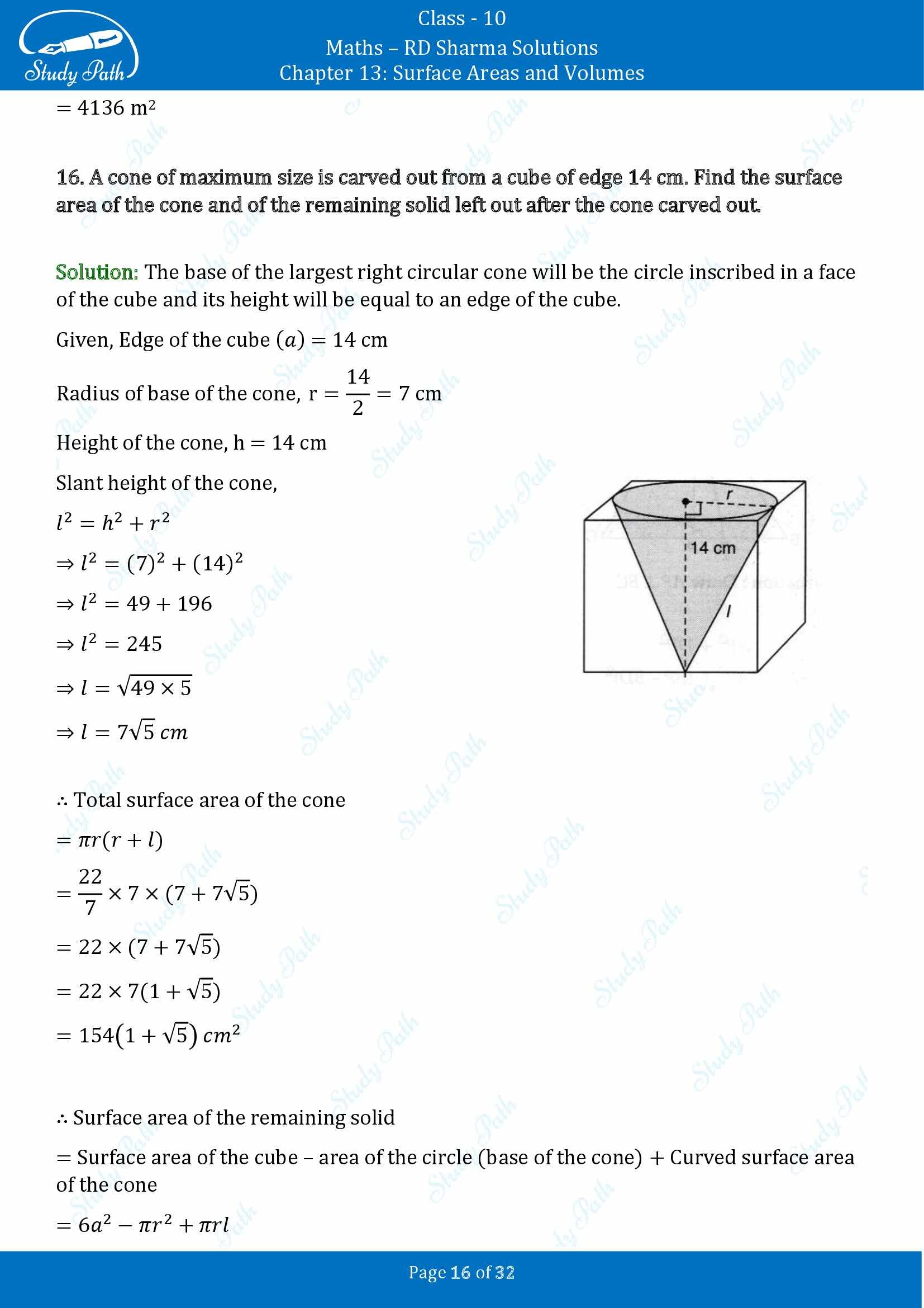 RD Sharma Solutions Class 10 Chapter 13 Surface Areas and Volumes Exercise 13.1 00016