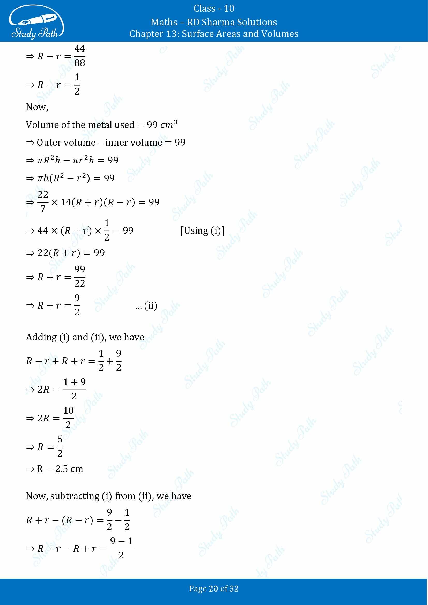 RD Sharma Solutions Class 10 Chapter 13 Surface Areas and Volumes Exercise 13.1 00020