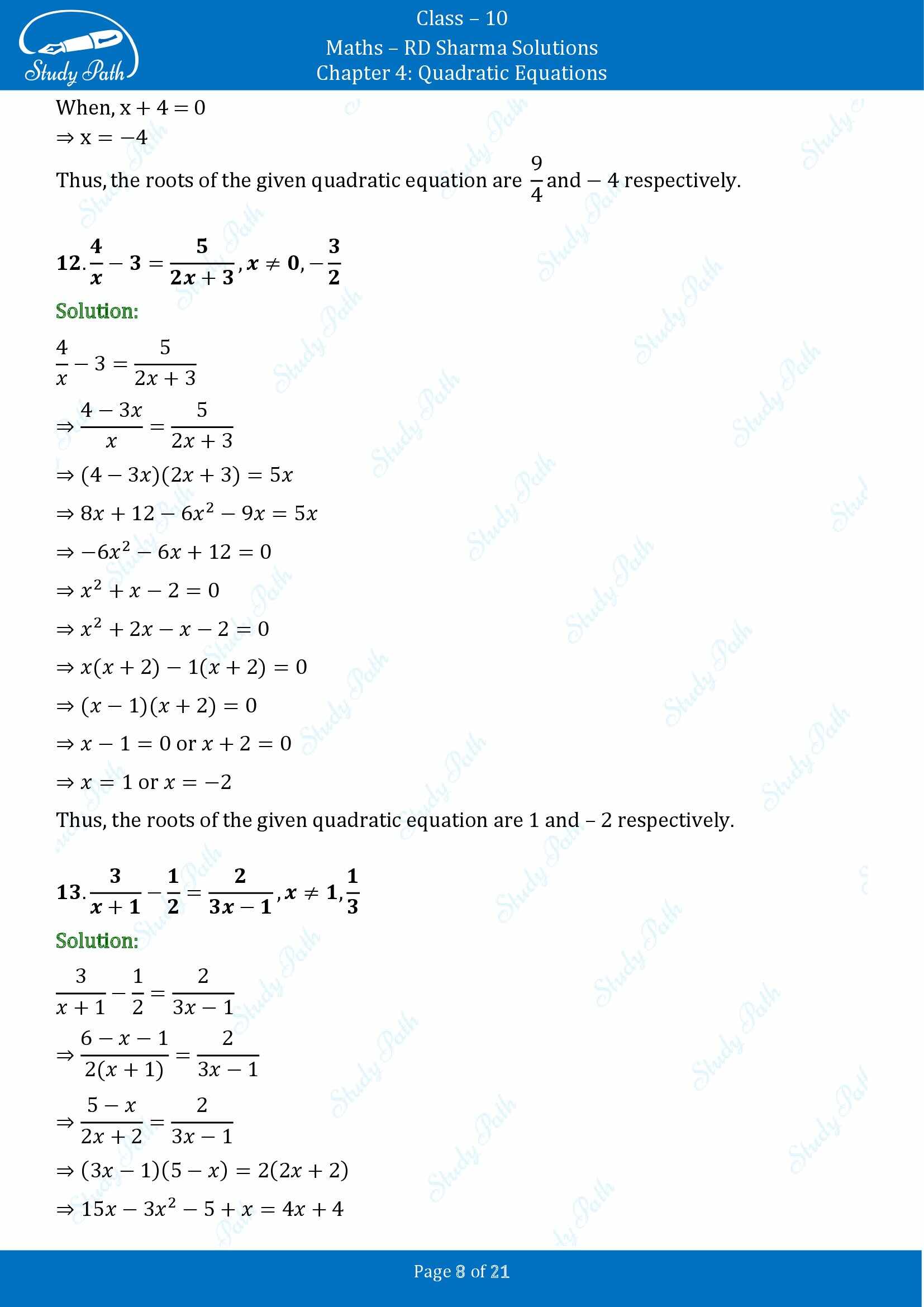 RD Sharma Solutions Class 10 Chapter 4 Quadratic Equations Exercise 4.3 00008