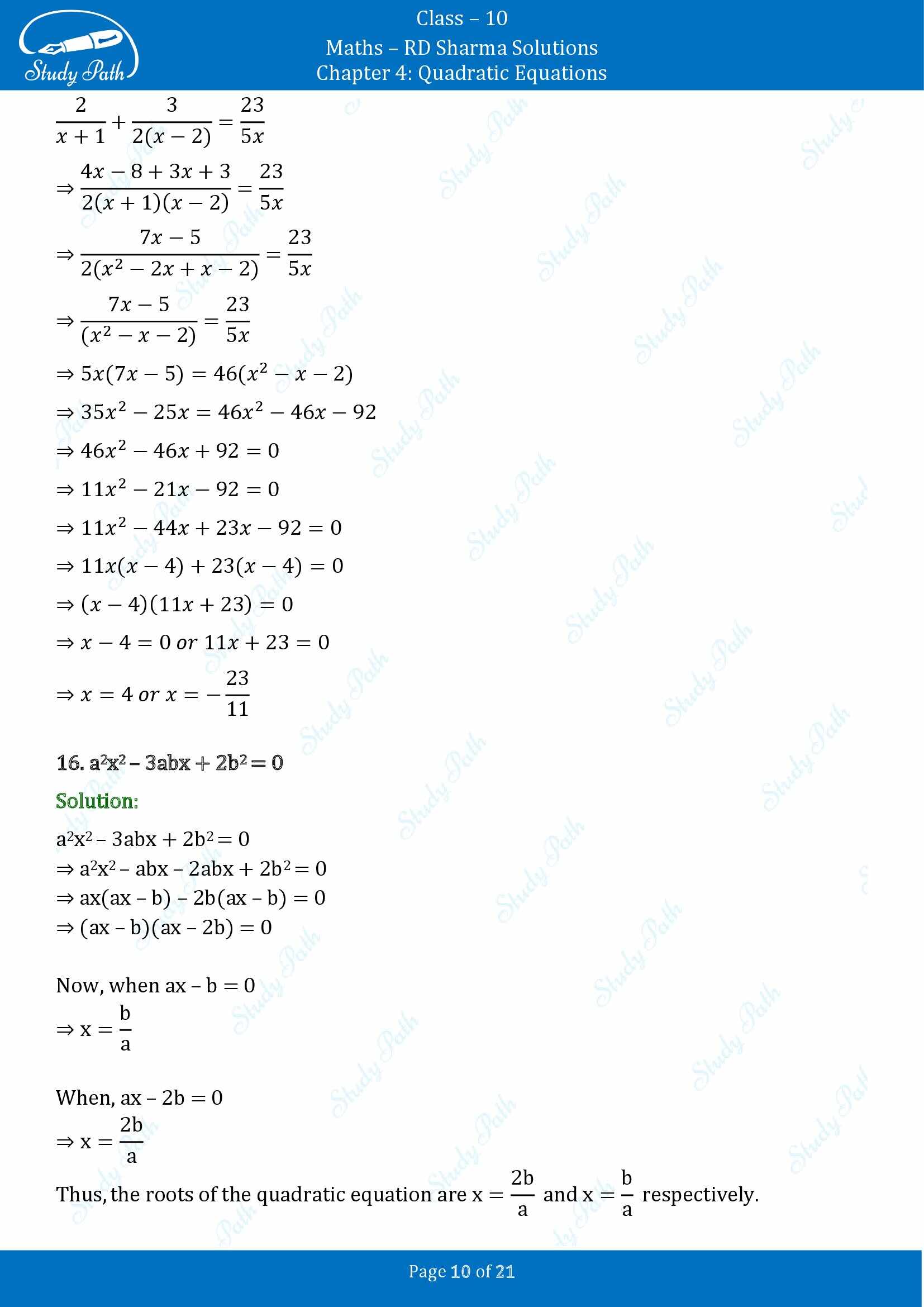 RD Sharma Solutions Class 10 Chapter 4 Quadratic Equations Exercise 4.3 00010
