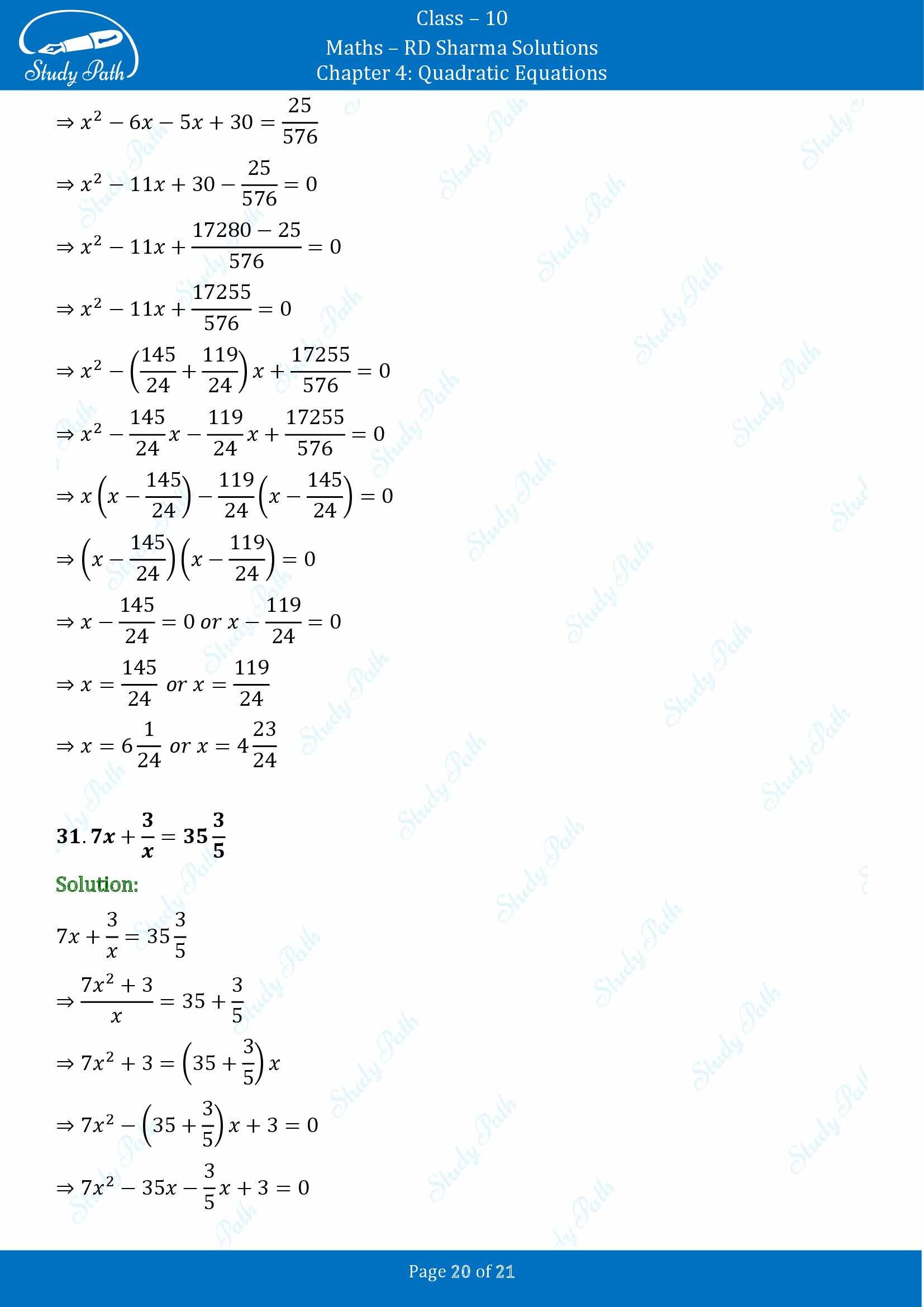 RD Sharma Solutions Class 10 Chapter 4 Quadratic Equations Exercise 4.3 00020