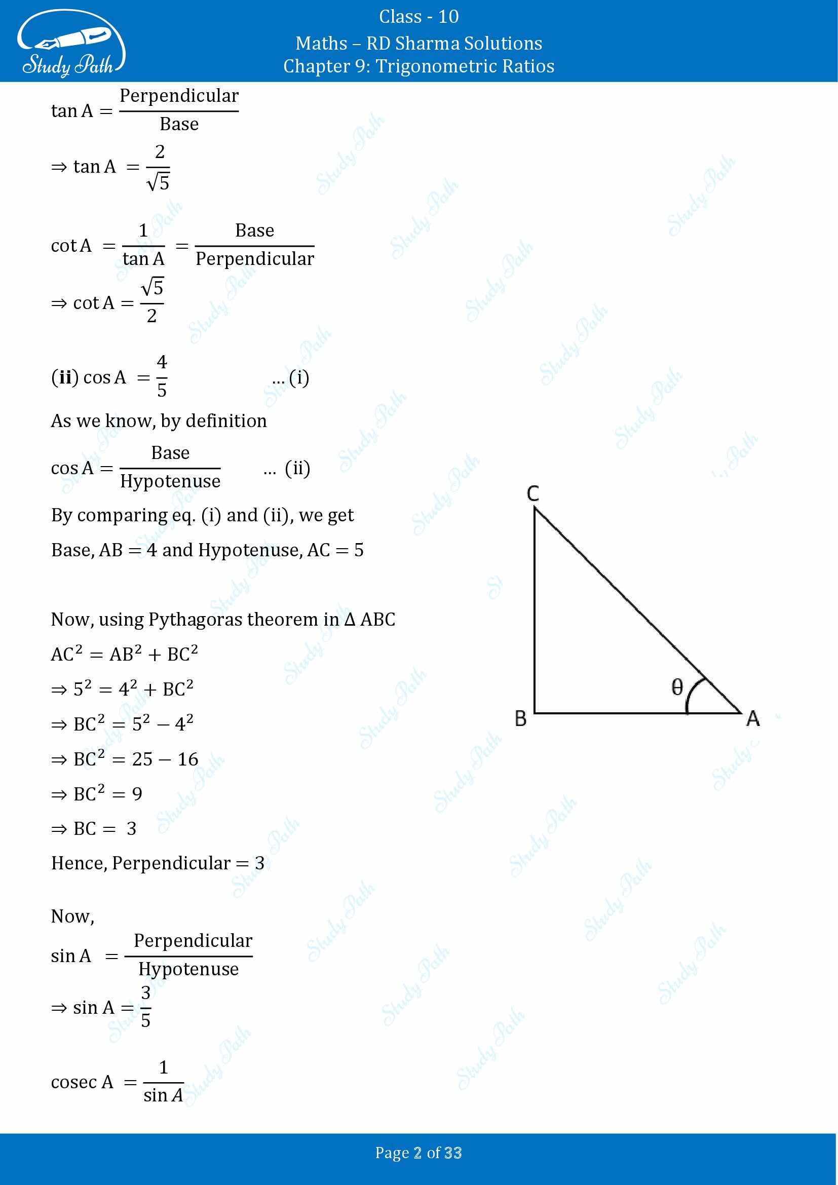 RD Sharma Solutions Class 10 Chapter 9 Trigonometric Ratios Exercise 9.1 00002