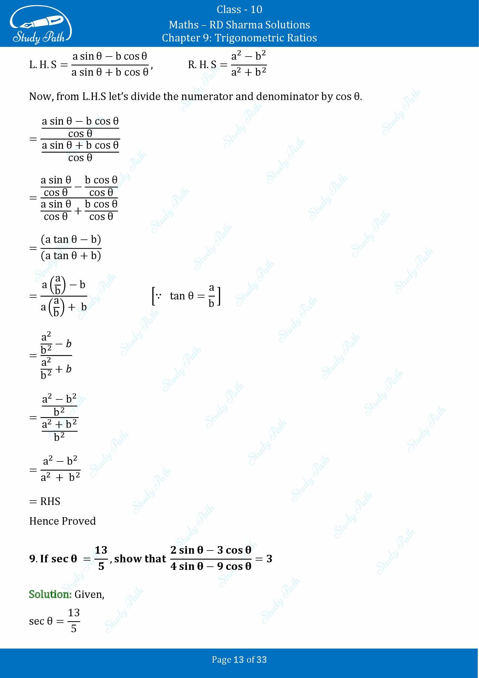 RD Sharma Solutions Class 10 Chapter 9 Trigonometric Ratios Exercise 9.1 00013
