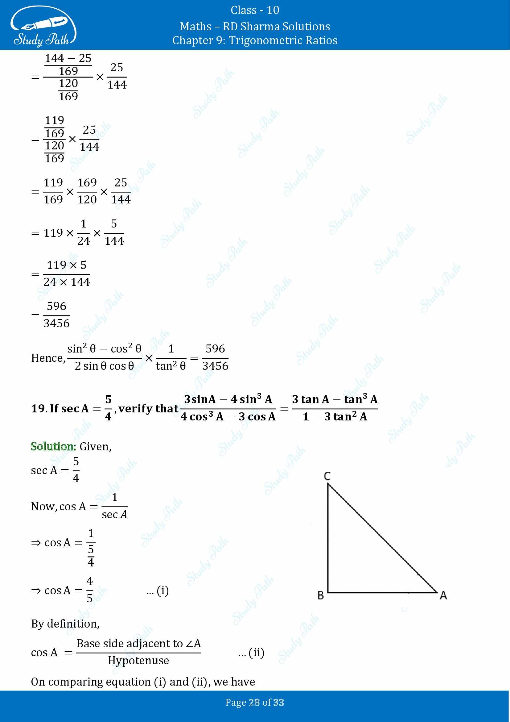 RD Sharma Solutions Class 10 Chapter 9 Trigonometric Ratios Exercise 9.1 00028