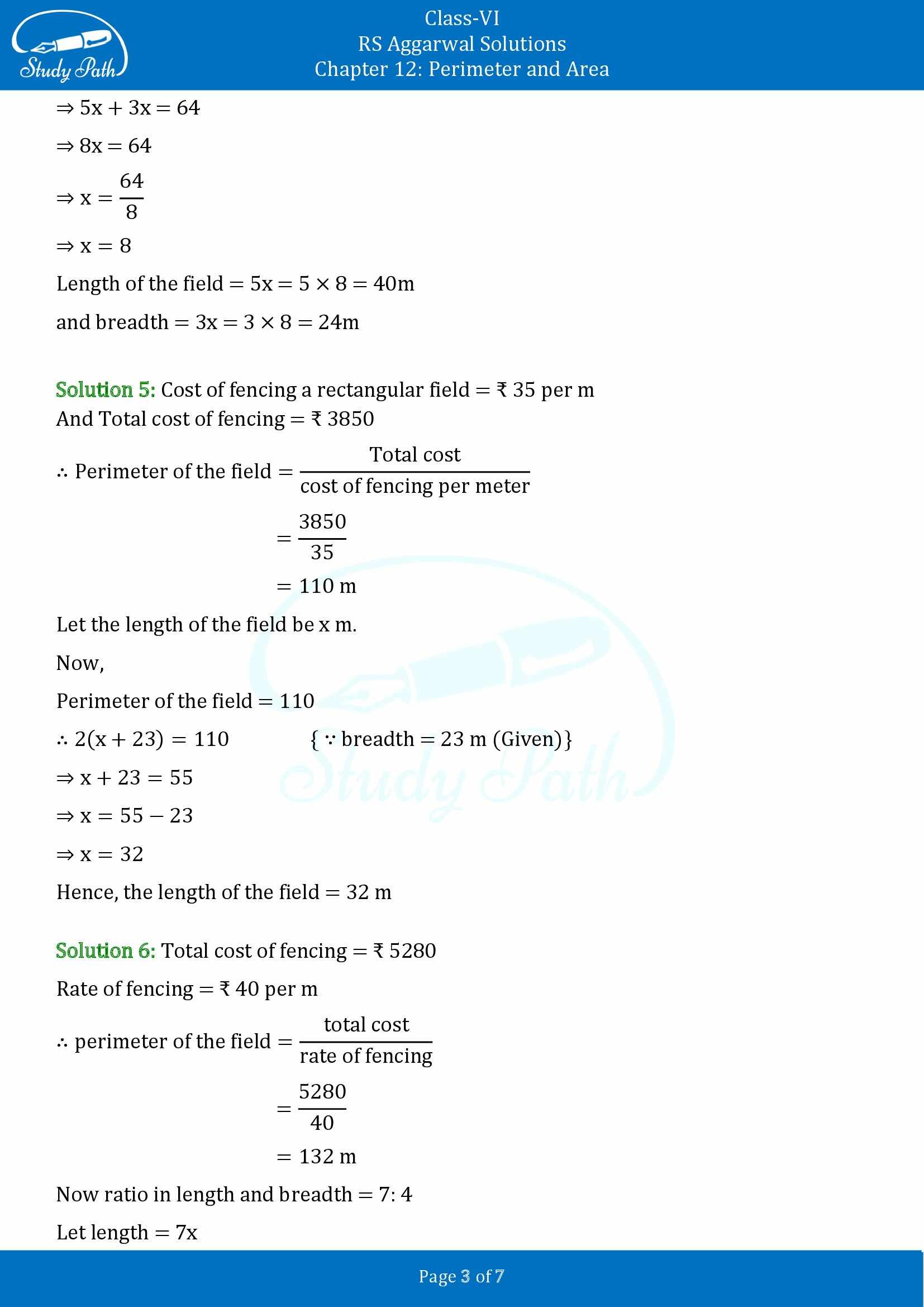 RS Aggarwal Solutions Class 6 Chapter 12 Perimeter and Area Exercise 12A 00003