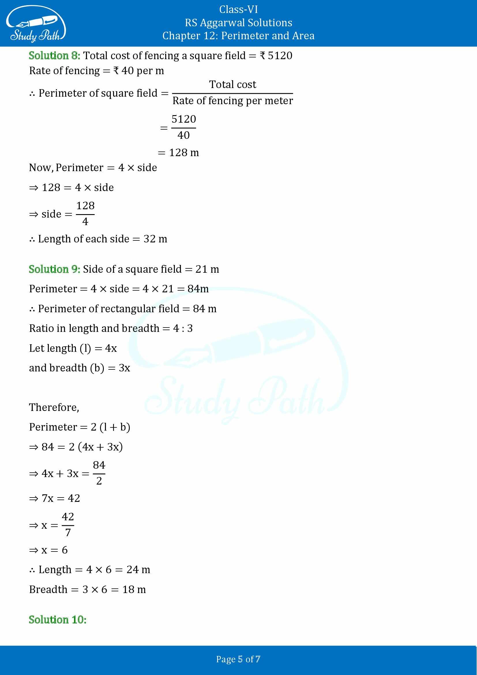 RS Aggarwal Solutions Class 6 Chapter 12 Perimeter and Area Exercise 12A 00005