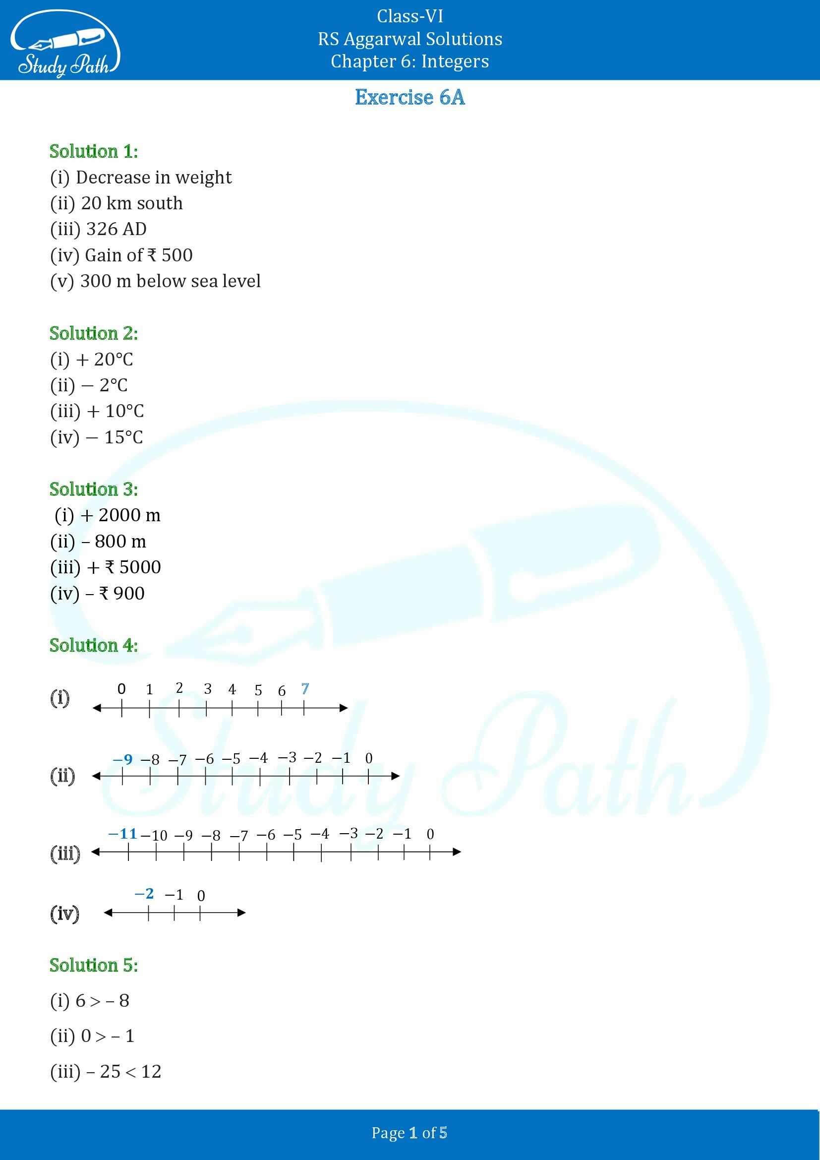 RS Aggarwal Solutions Class 6 Chapter 6 Integers Exercise 6A 00001