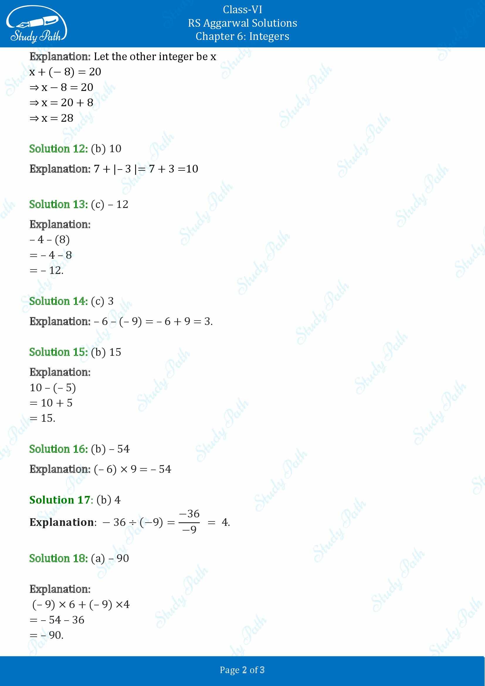 RS Aggarwal Solutions Class 6 Chapter 6 Integers Exercise 6F MCQ 00002