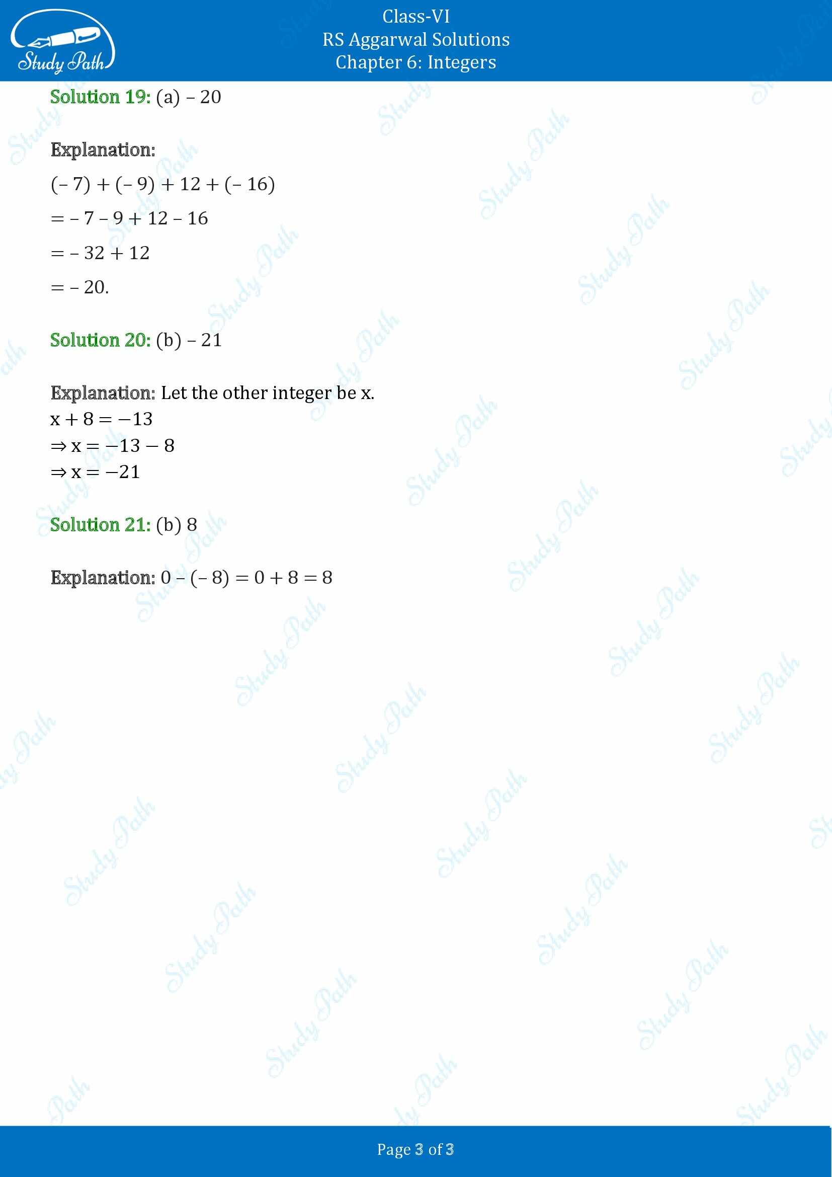 RS Aggarwal Solutions Class 6 Chapter 6 Integers Exercise 6F MCQ 00003