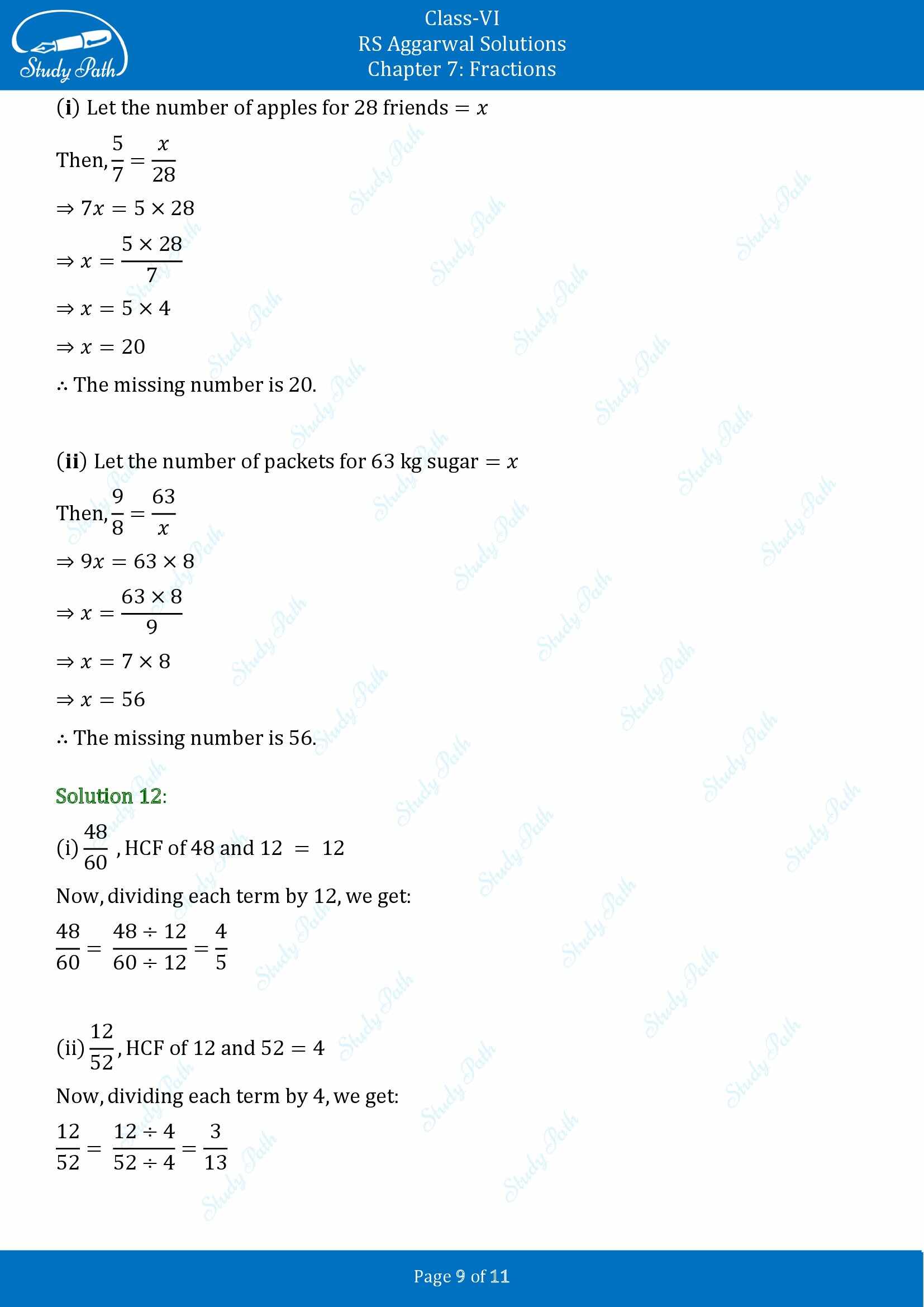 RS Aggarwal Solutions Class 6 Chapter 7 Fractions Exercise 7C 00009