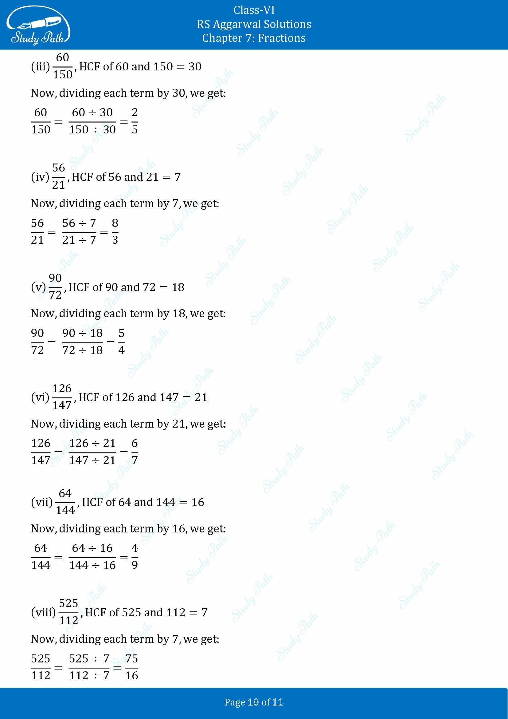 RS Aggarwal Solutions Class 6 Chapter 7 Fractions Exercise 7C 00010