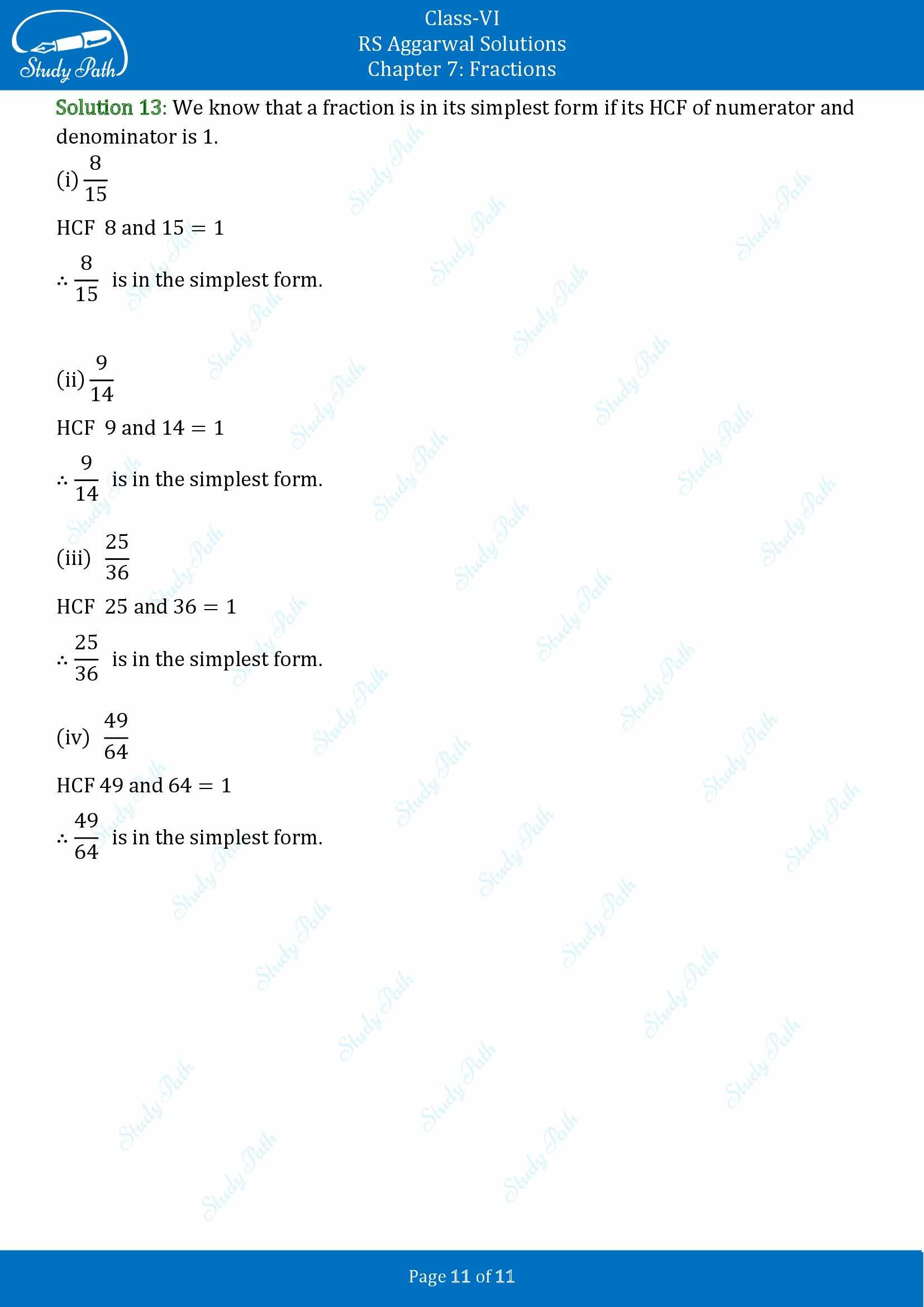 RS Aggarwal Solutions Class 6 Chapter 7 Fractions Exercise 7C 00011