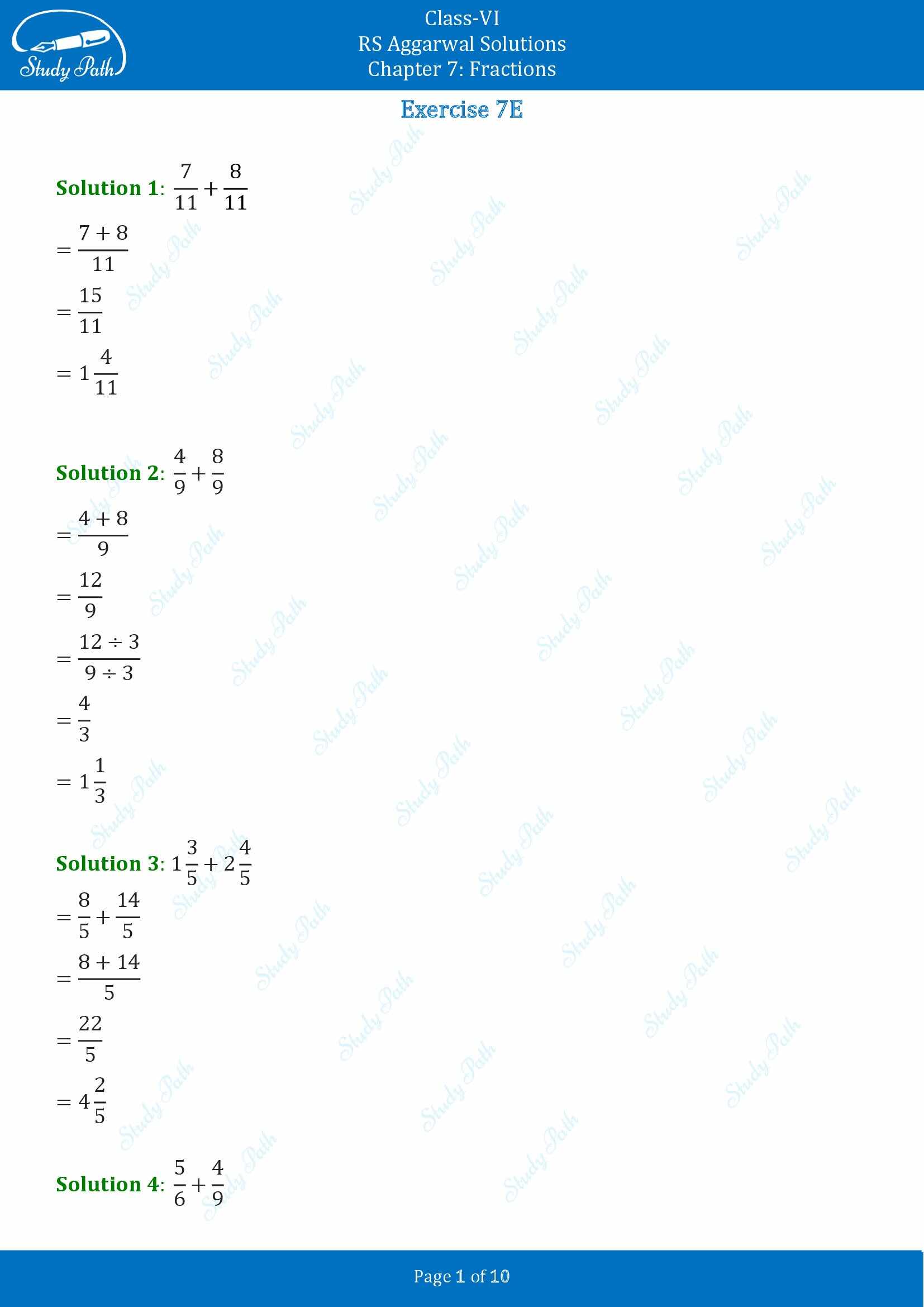 RS Aggarwal Solutions Class 6 Chapter 7 Fractions Exercise 7E 00001
