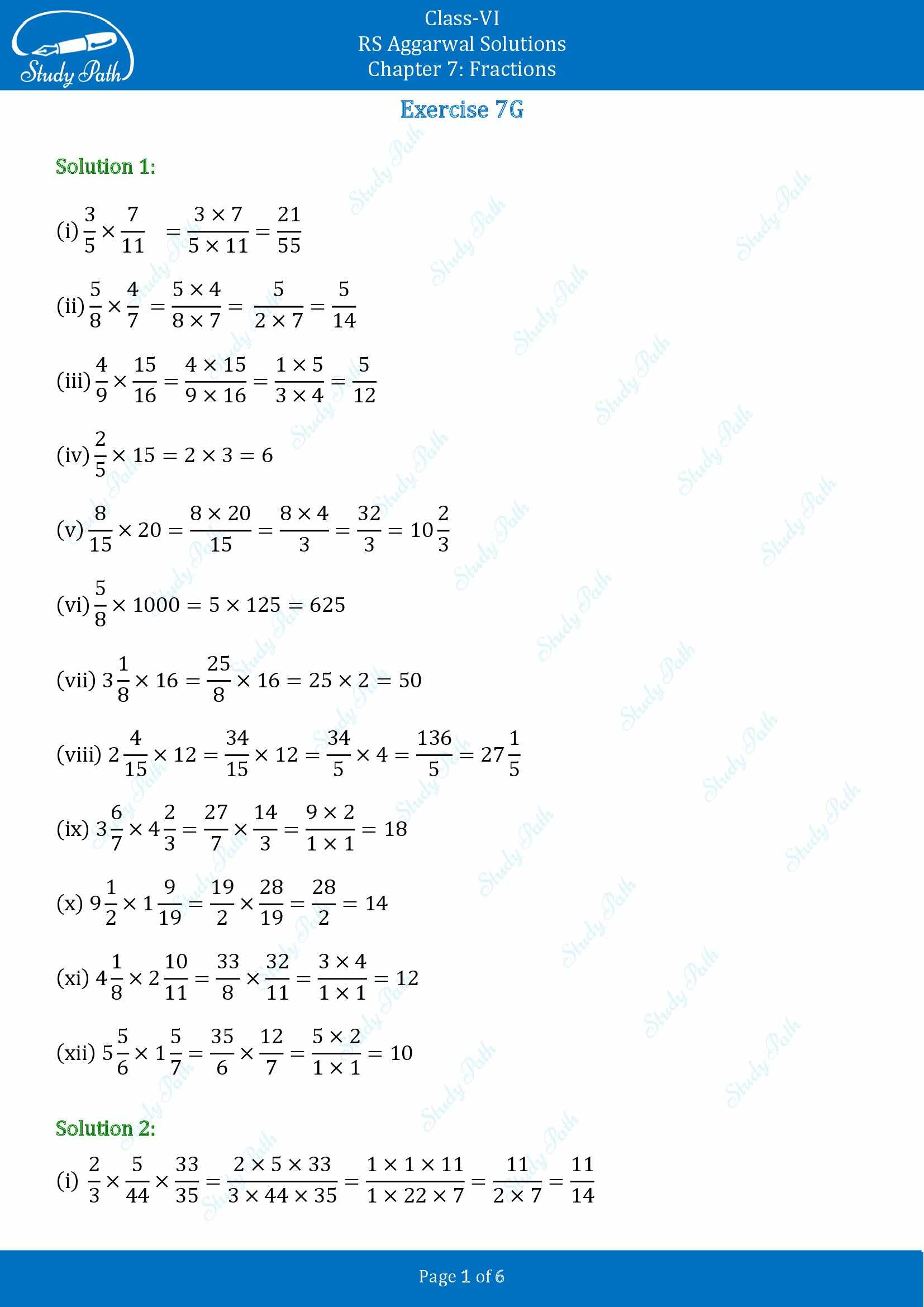 RS Aggarwal Solutions Class 6 Chapter 7 Fractions Exercise 7G 00001