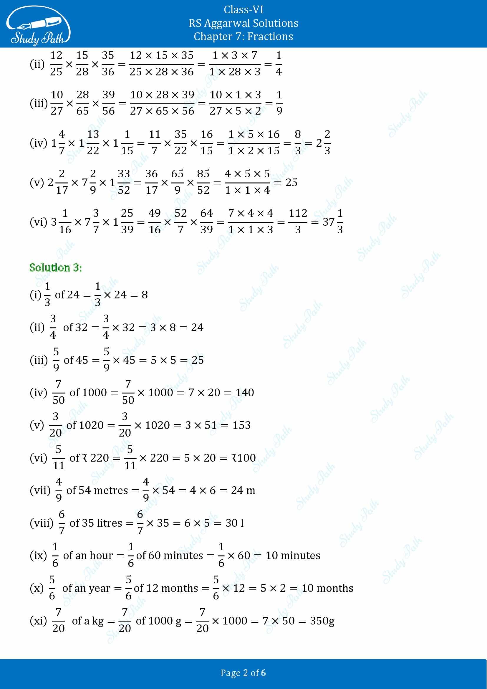 RS Aggarwal Solutions Class 6 Chapter 7 Fractions Exercise 7G 00002