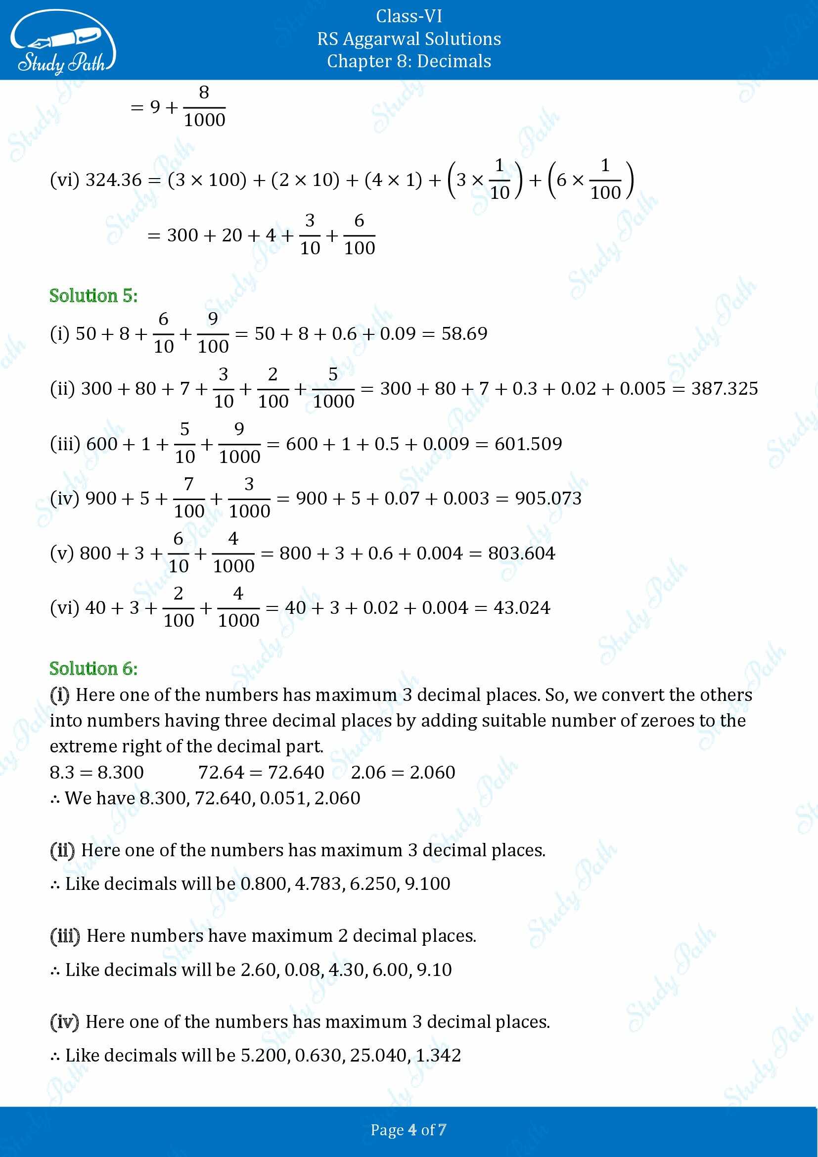 RS Aggarwal Solutions Class 6 Chapter 8 Decimals Exercise 8A 00004