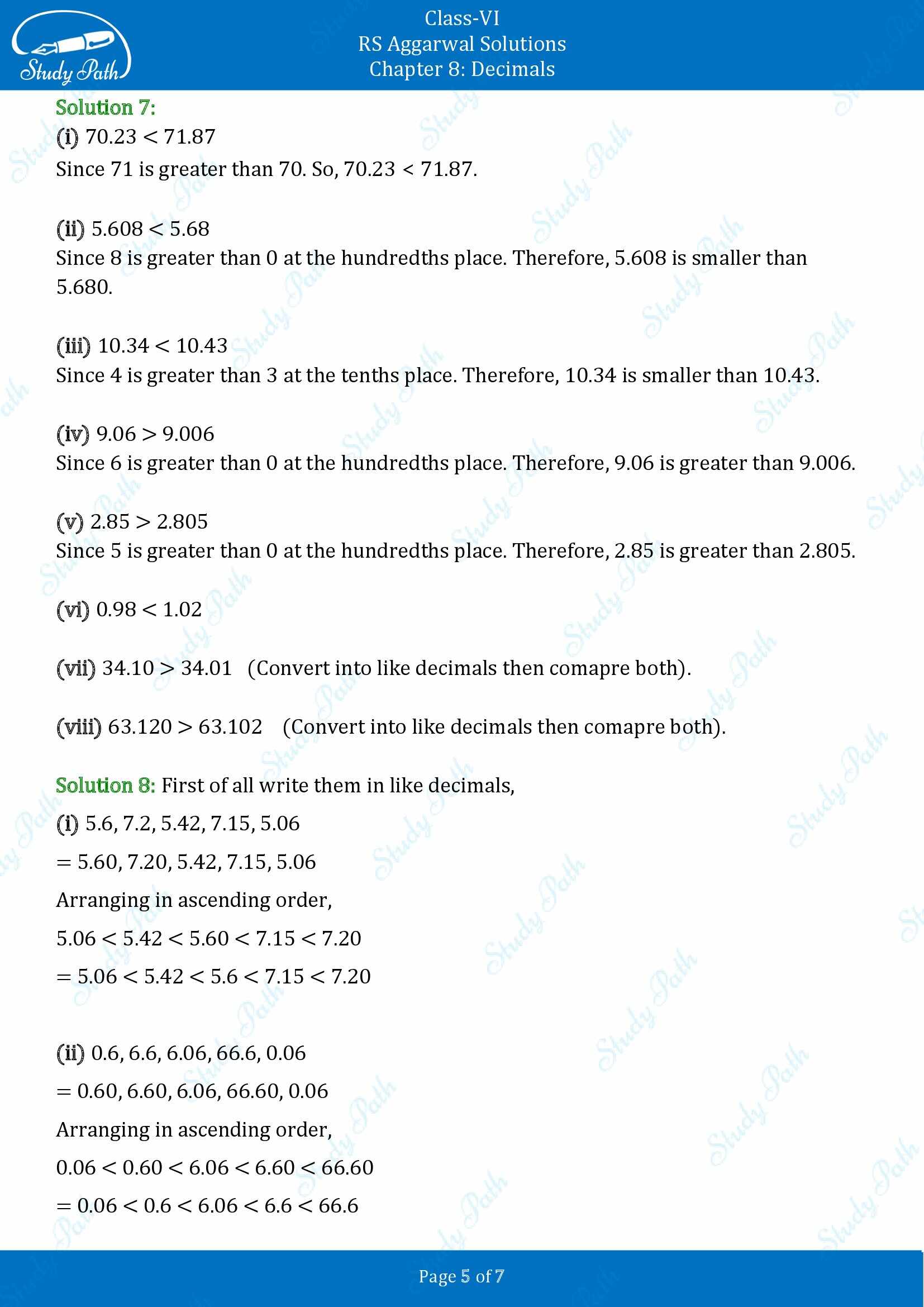 RS Aggarwal Solutions Class 6 Chapter 8 Decimals Exercise 8A 00005