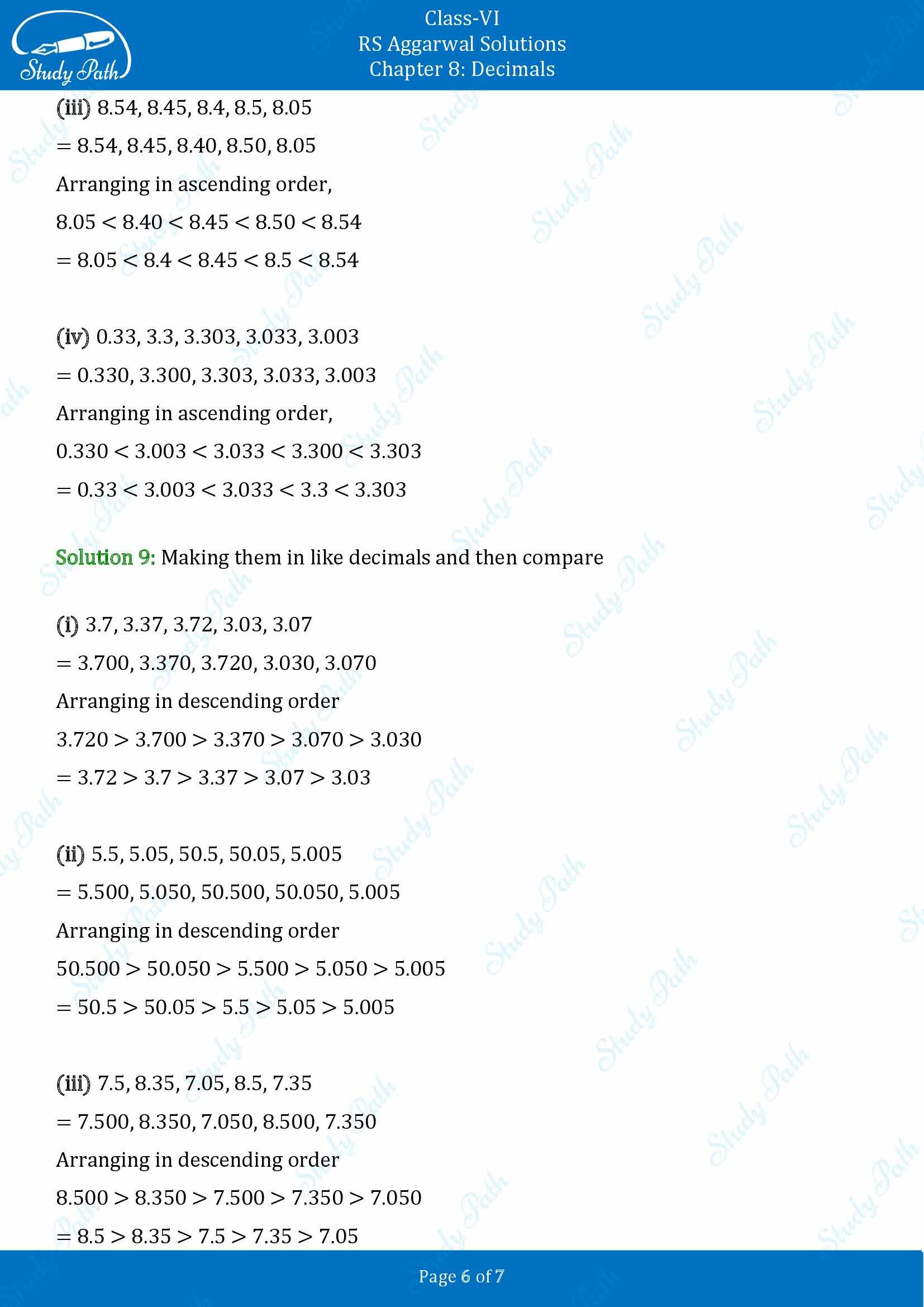RS Aggarwal Solutions Class 6 Chapter 8 Decimals Exercise 8A 00006
