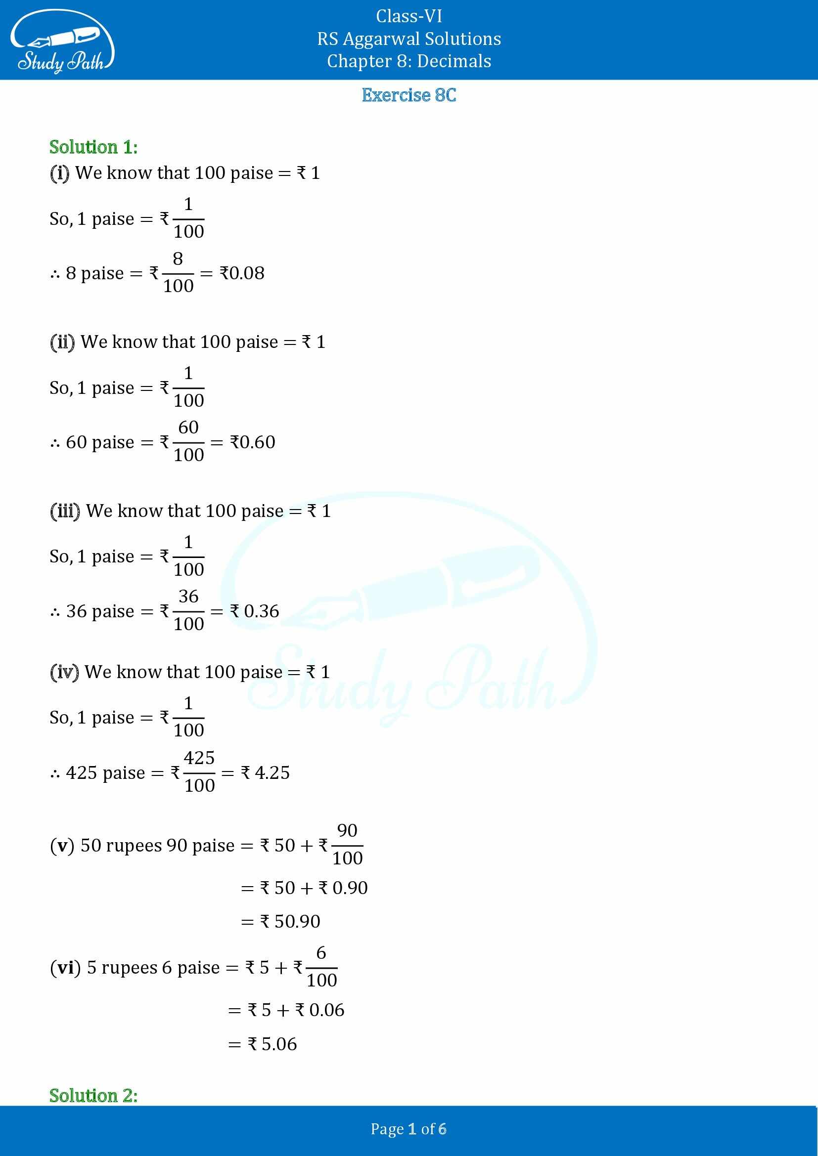 RS Aggarwal Solutions Class 6 Chapter 8 Decimals Exercise 8C 00001
