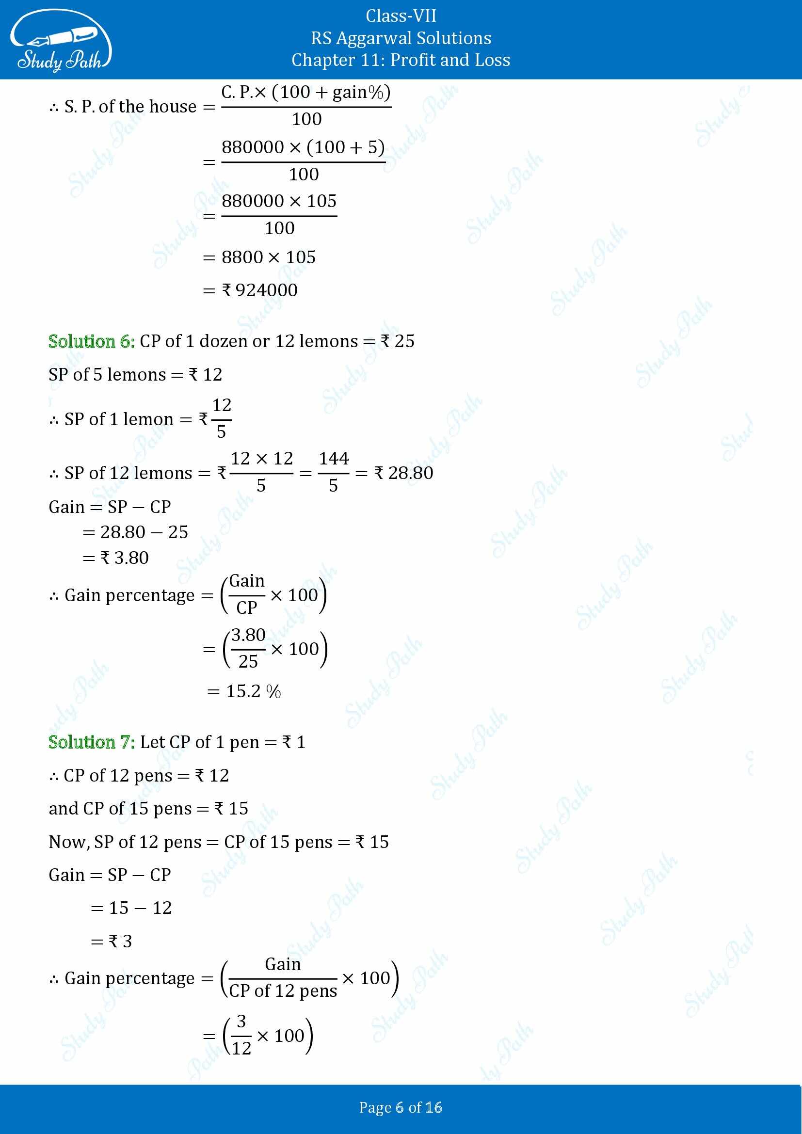 RS Aggarwal Solutions Class 7 Chapter 11 Profit and Loss Exercise 11A 00006