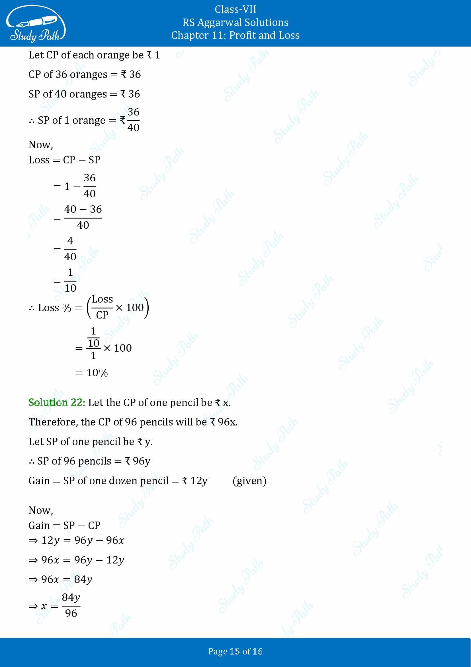 RS Aggarwal Solutions Class 7 Chapter 11 Profit and Loss Exercise 11A 00015