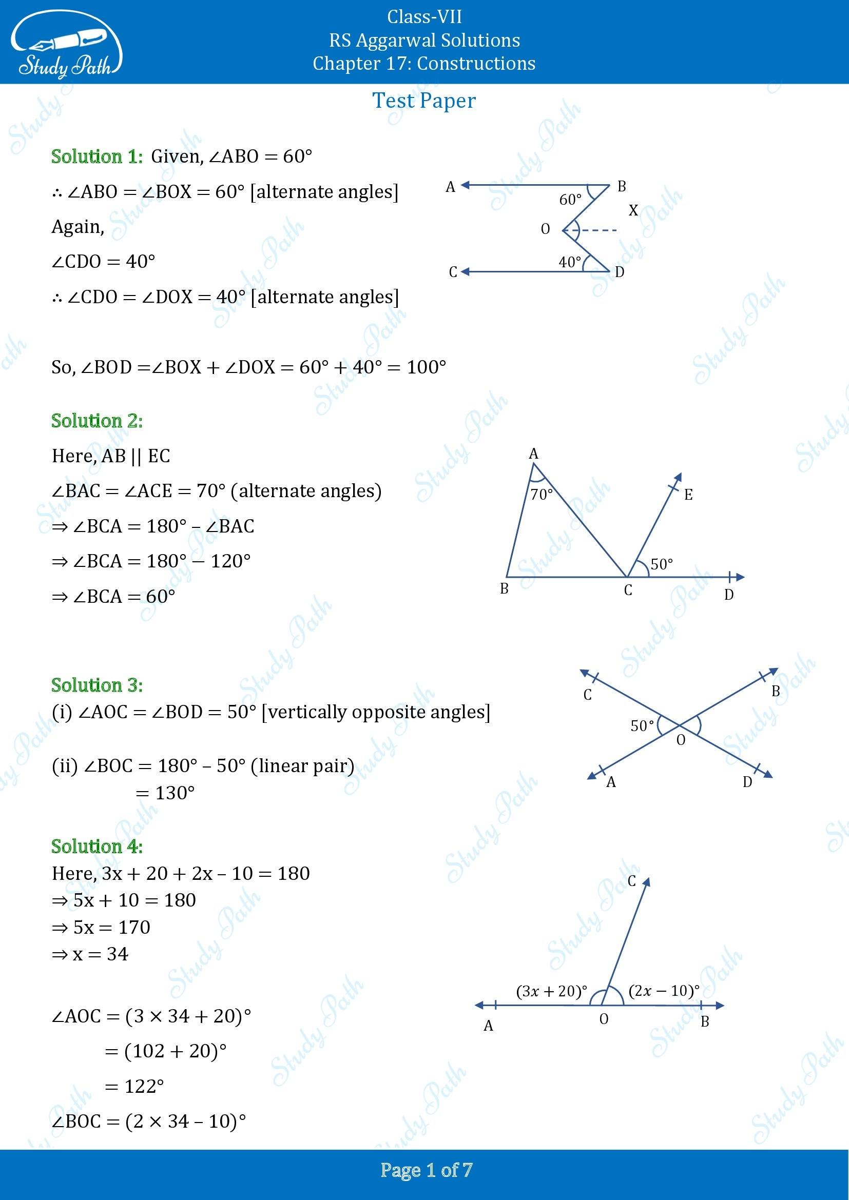 RS Aggarwal Solutions Class 7 Chapter 17 Constructions Test Paper 00001