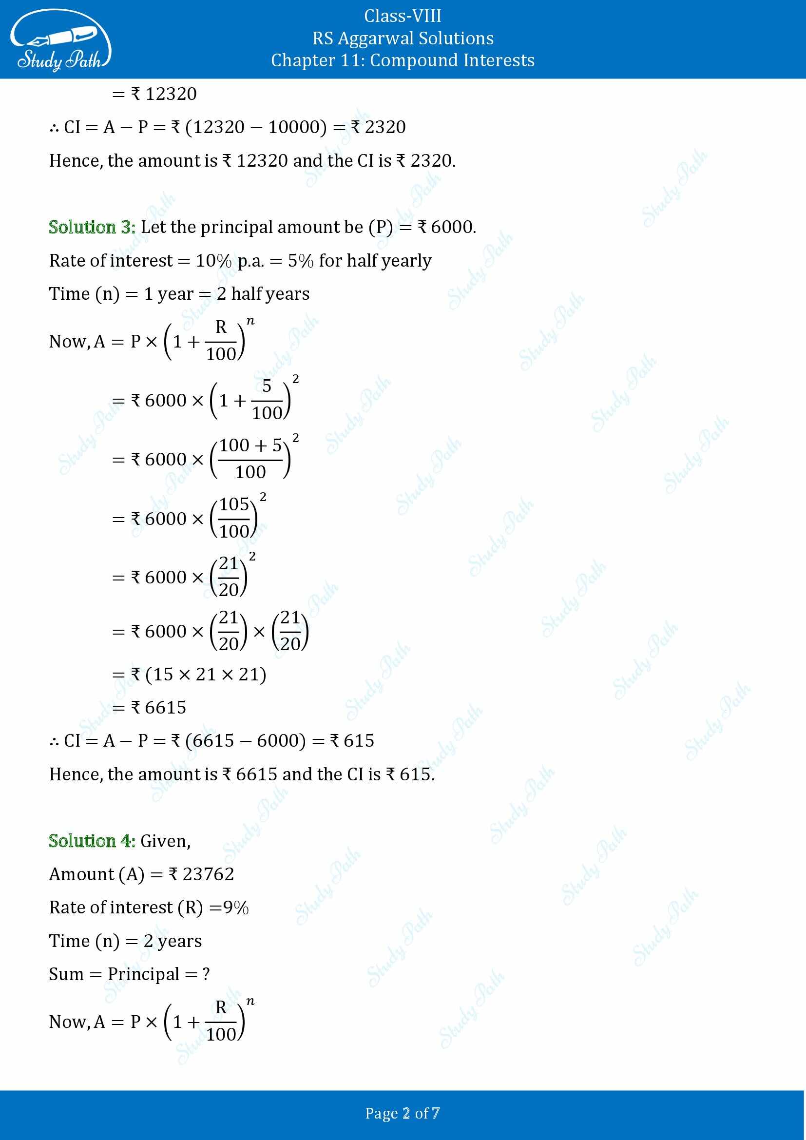 RS Aggarwal Solutions Class 8 Chapter 11 Compound Interests Test Paper 00002